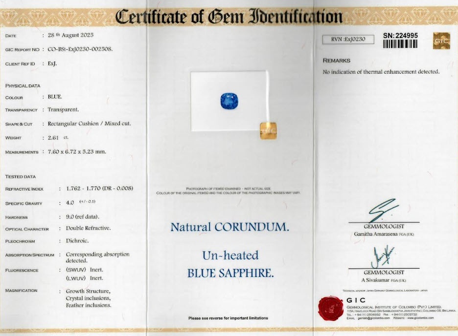 2.61 Ct. Blue Sapphire from Ceylon (Sri Lanka)