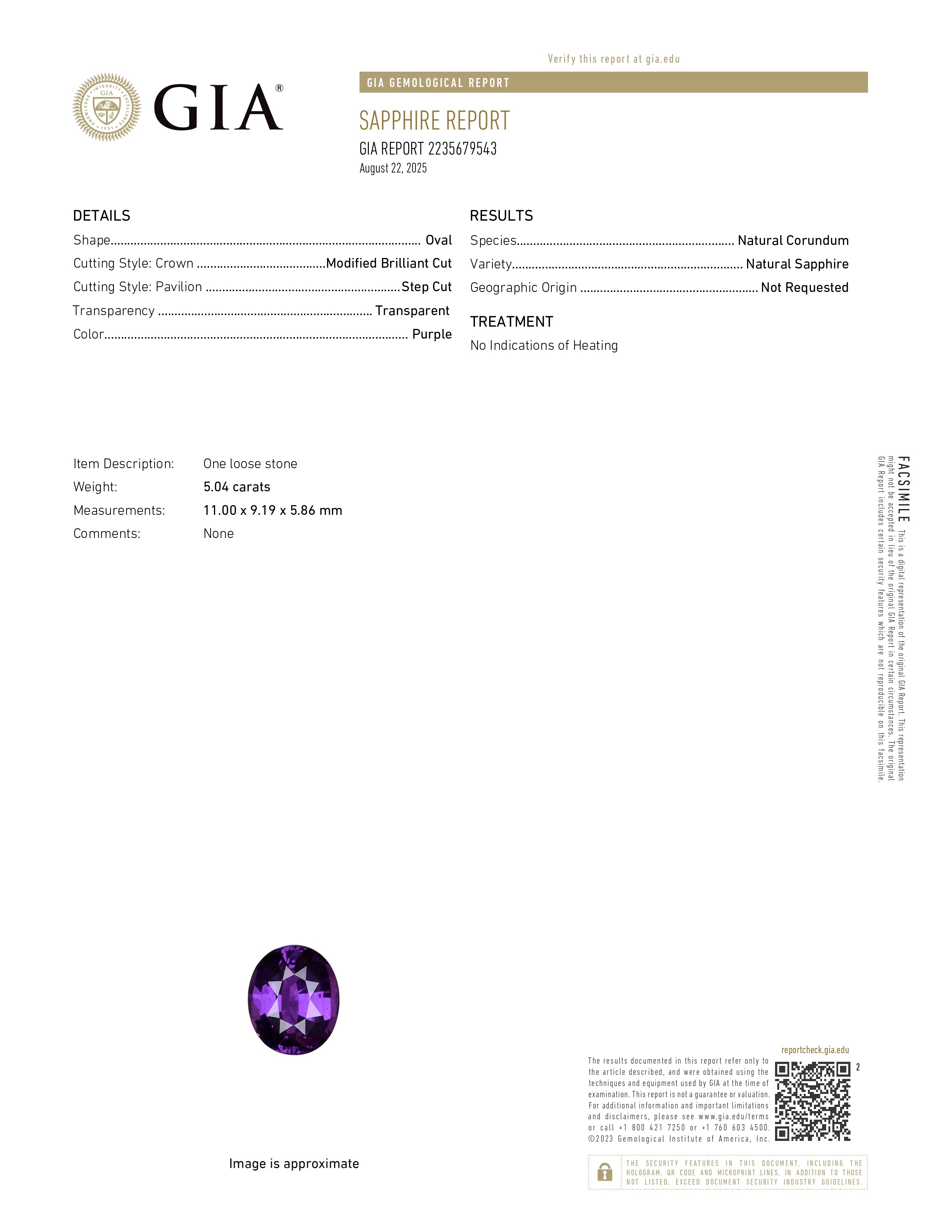 5.04 Ct. Purple Sapphire from Ceylon (Sri Lanka)