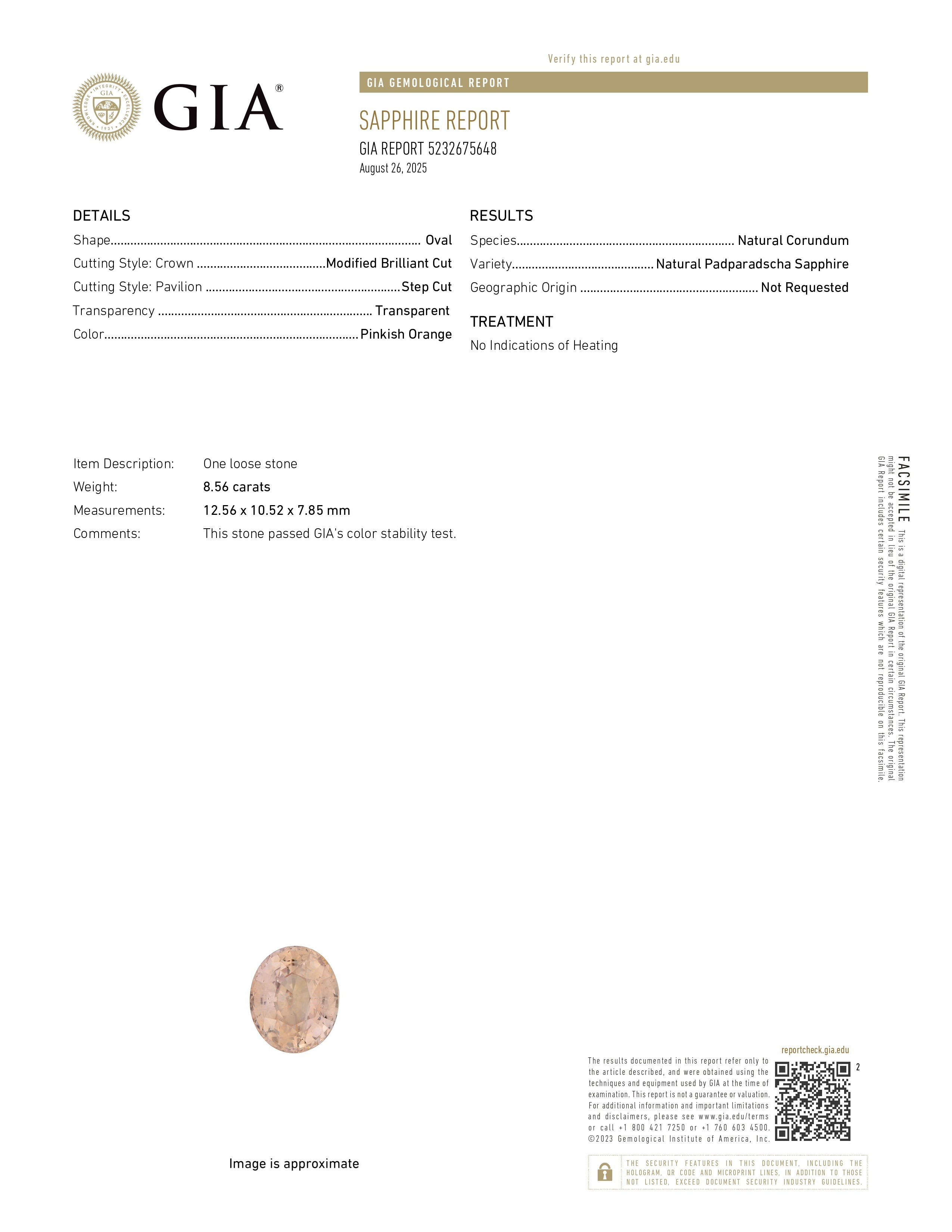 8.56 Ct. Padparadscha Sapphire from Ceylon (Sri Lanka)