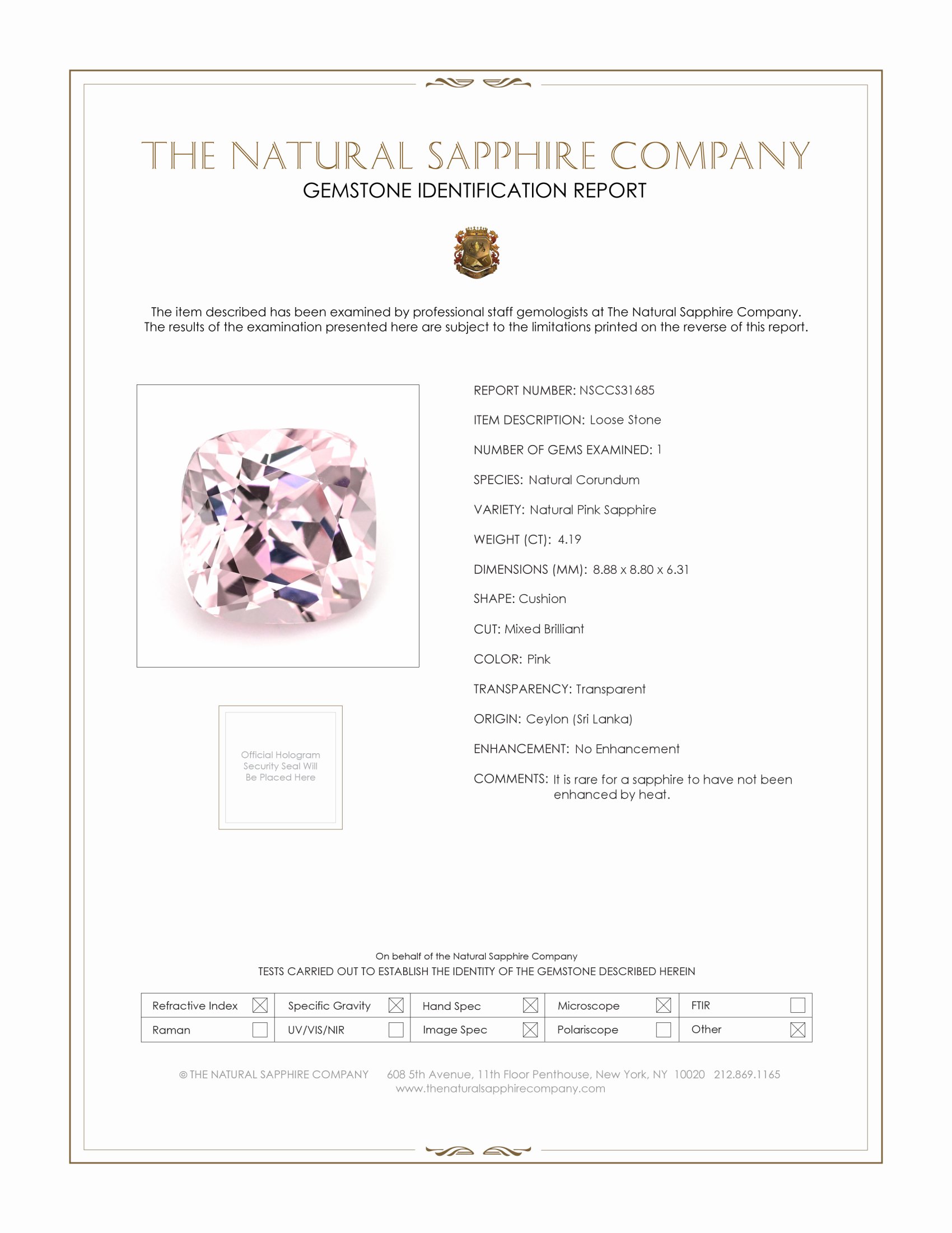 4.19 Ct. Pink Sapphire from Ceylon (Sri Lanka)