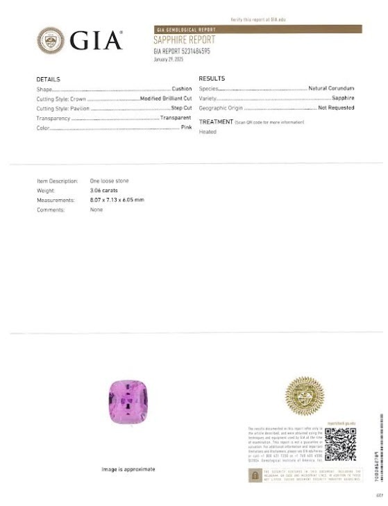 3.06 Ct. Pink Sapphire from Ceylon (Sri Lanka)