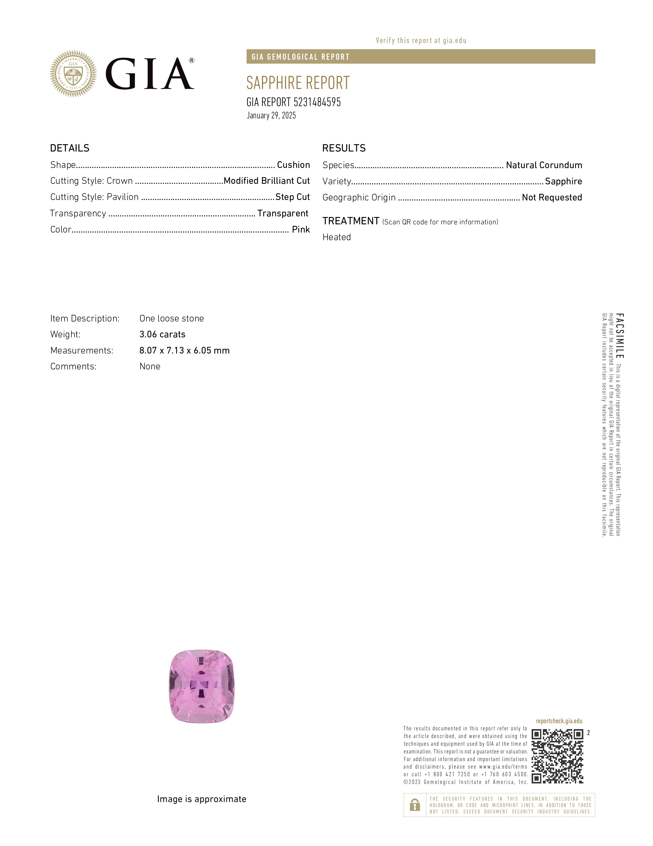 3.06 Ct. Pink Sapphire from Ceylon (Sri Lanka)