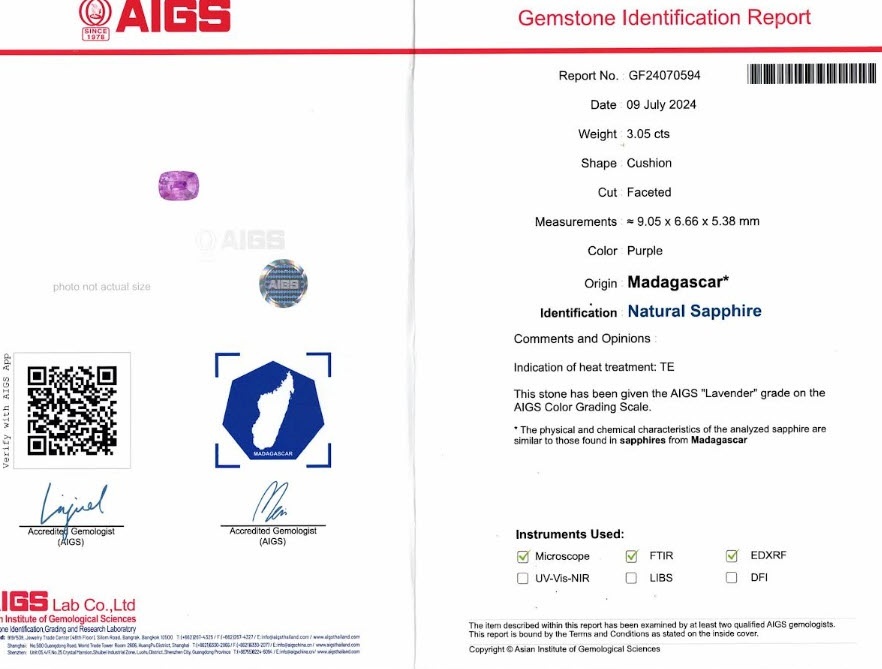 3.05 Ct. Purplish Pink Sapphire from Madagascar