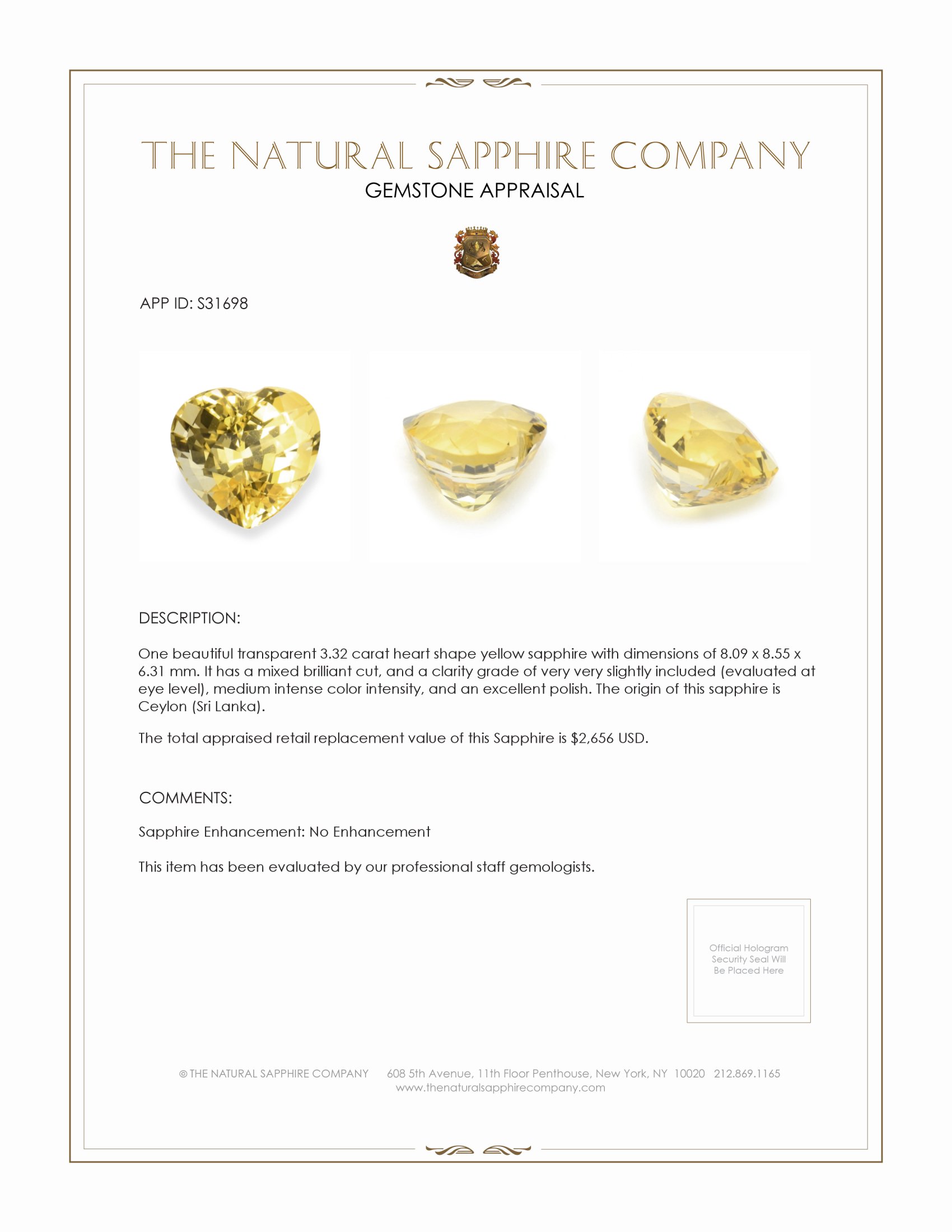 3.32 Ct. Yellow Sapphire from Ceylon (Sri Lanka)