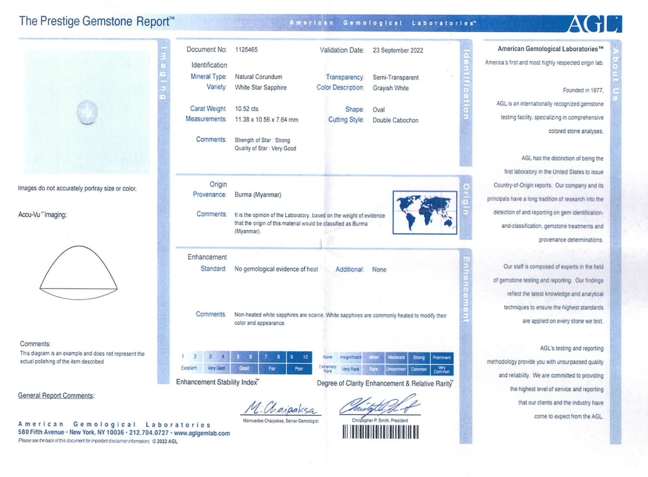 10.52 Ct. White Star Sapphire from Burma (Myanmar)