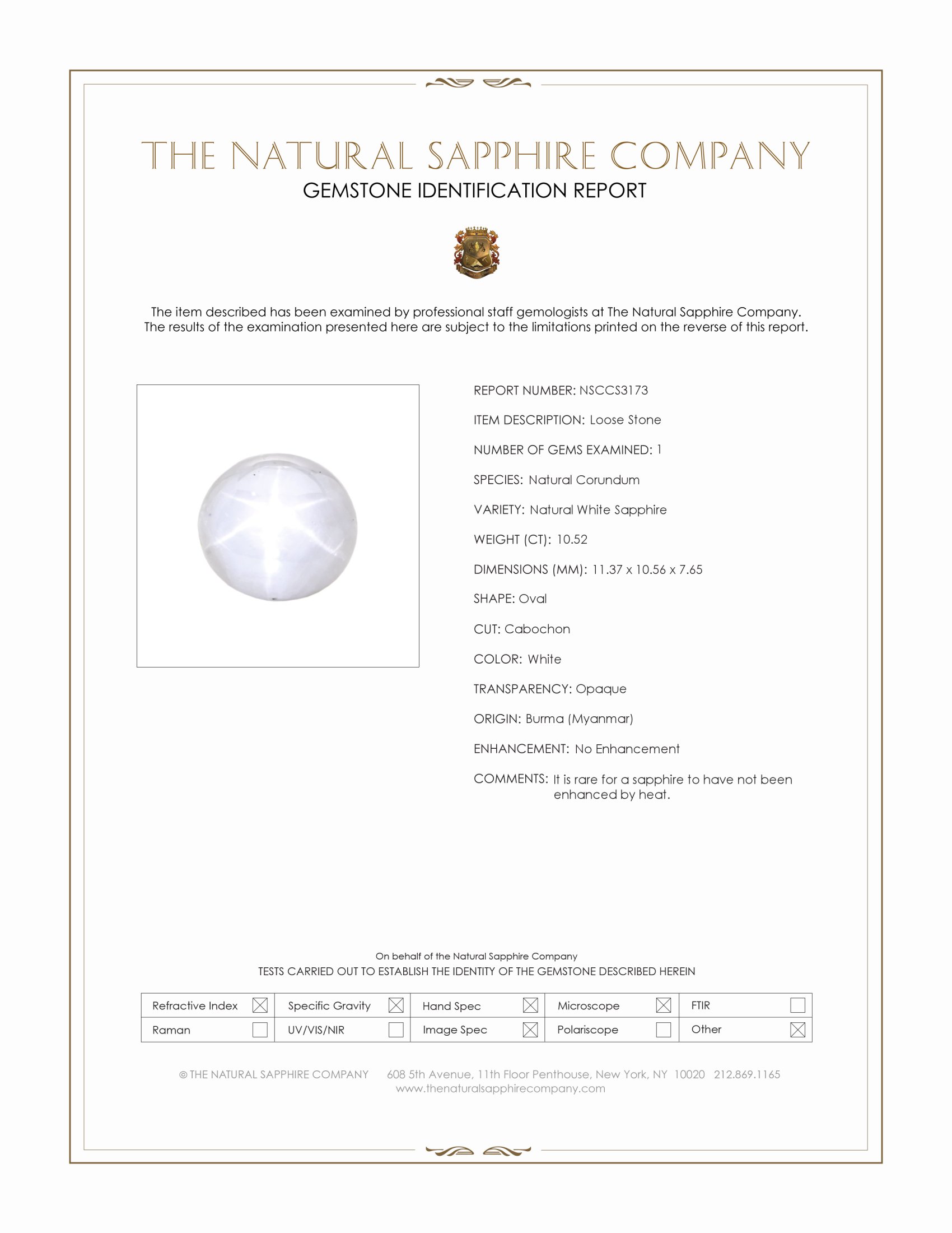 10.52 Ct. White Star Sapphire from Burma (Myanmar)