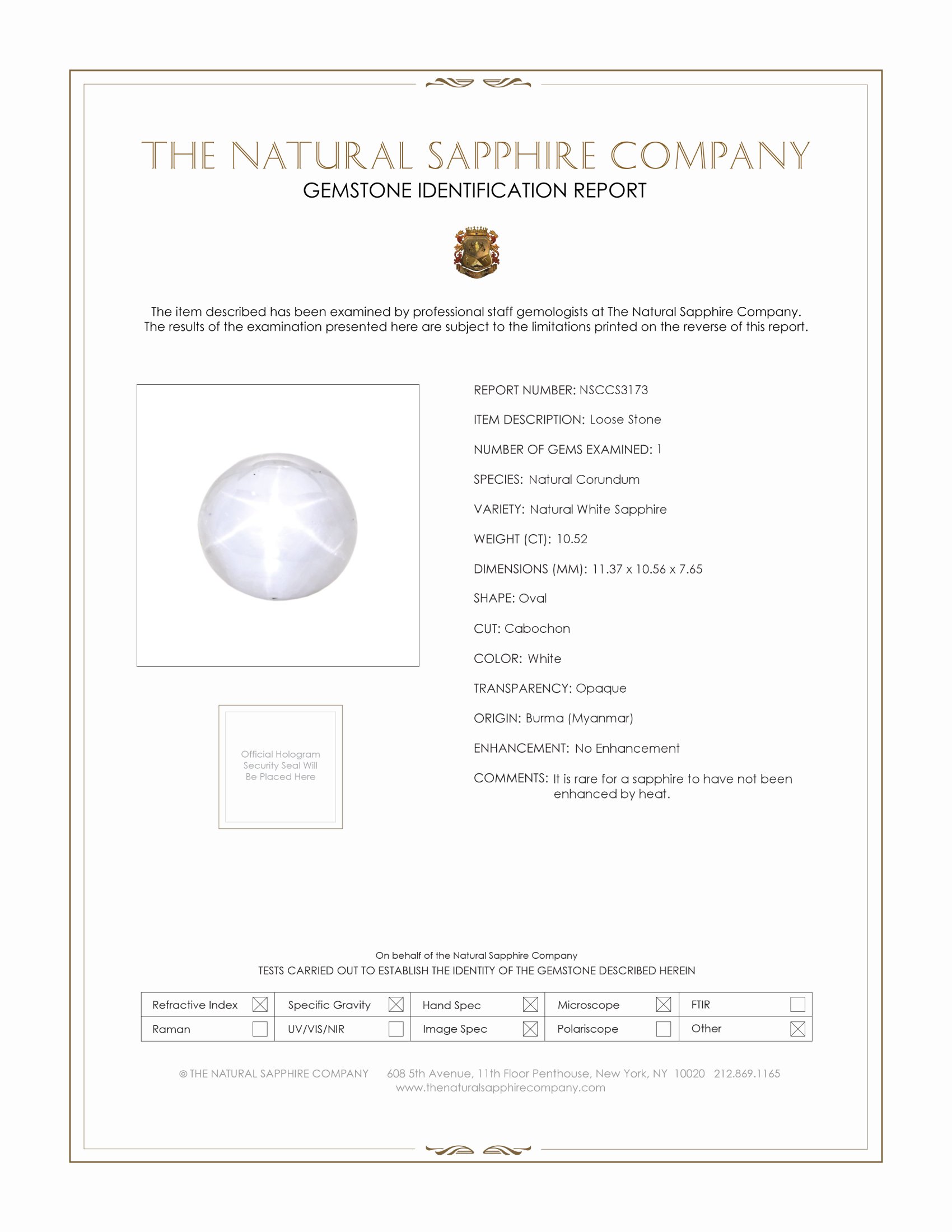 10.52 Ct. White Star Sapphire from Burma (Myanmar)