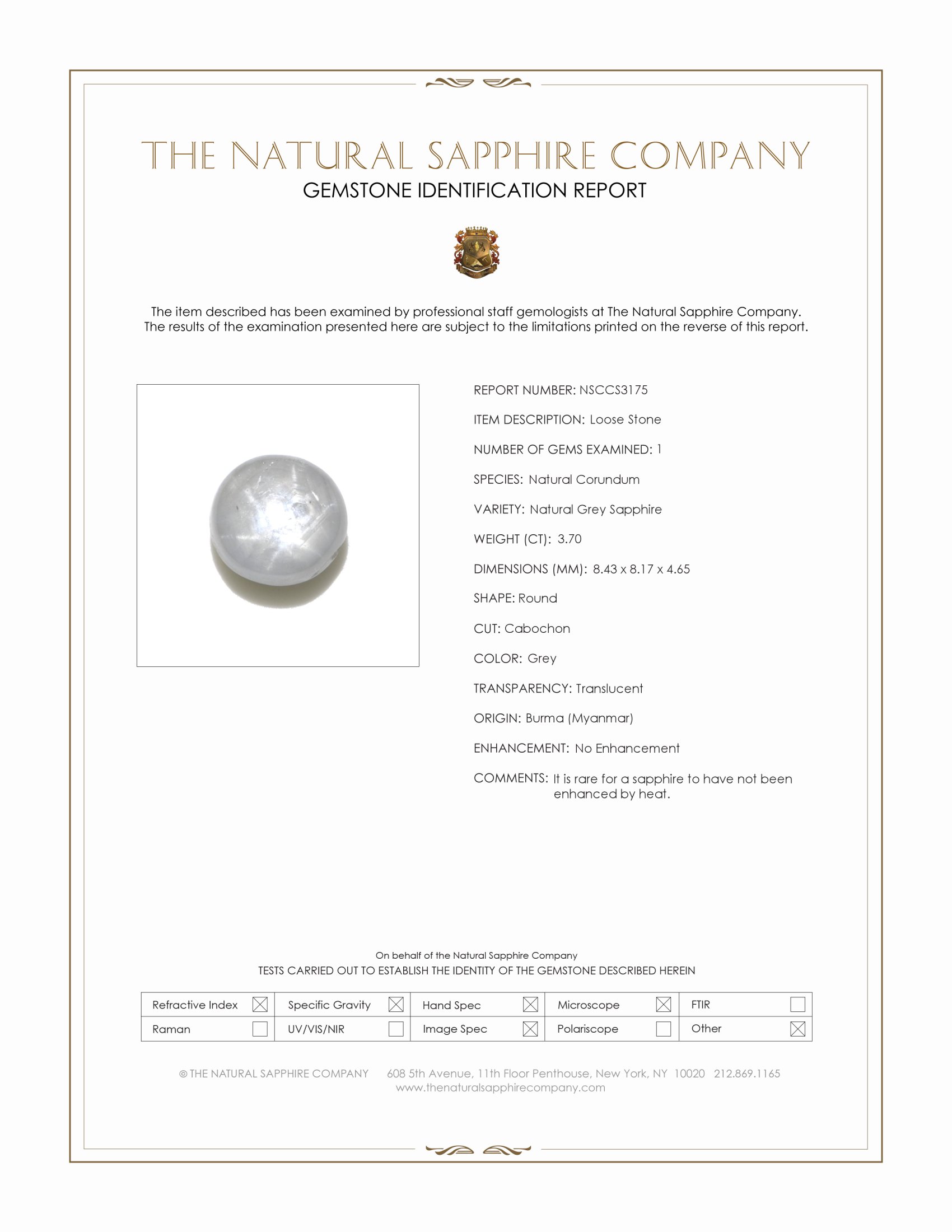 3.70 Ct. Grey Star Sapphire from Burma (Myanmar)