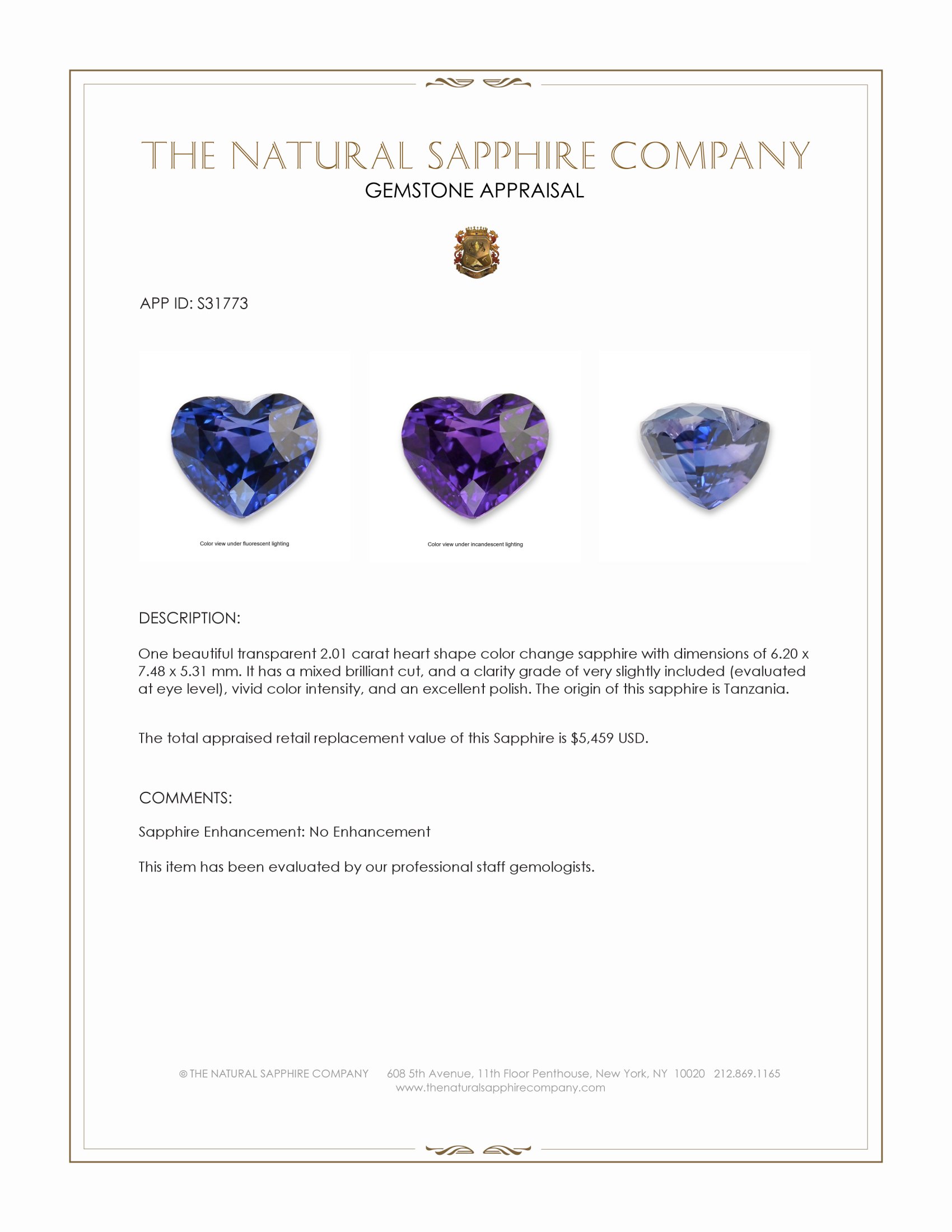 2.01 Ct. Color Change Sapphire from Tanzania