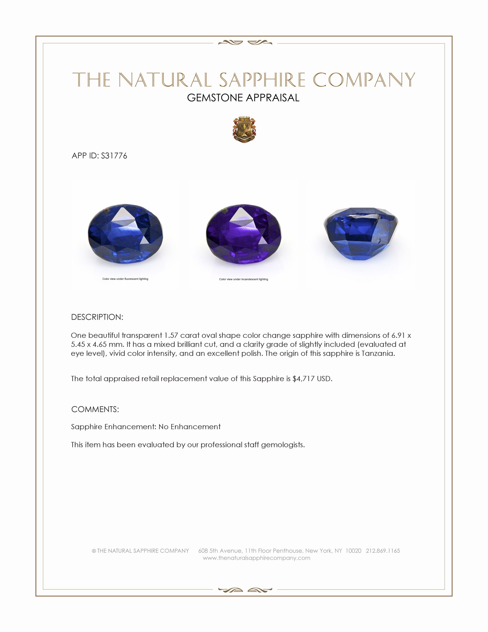 1.57 Ct. Color Change Sapphire from Tanzania