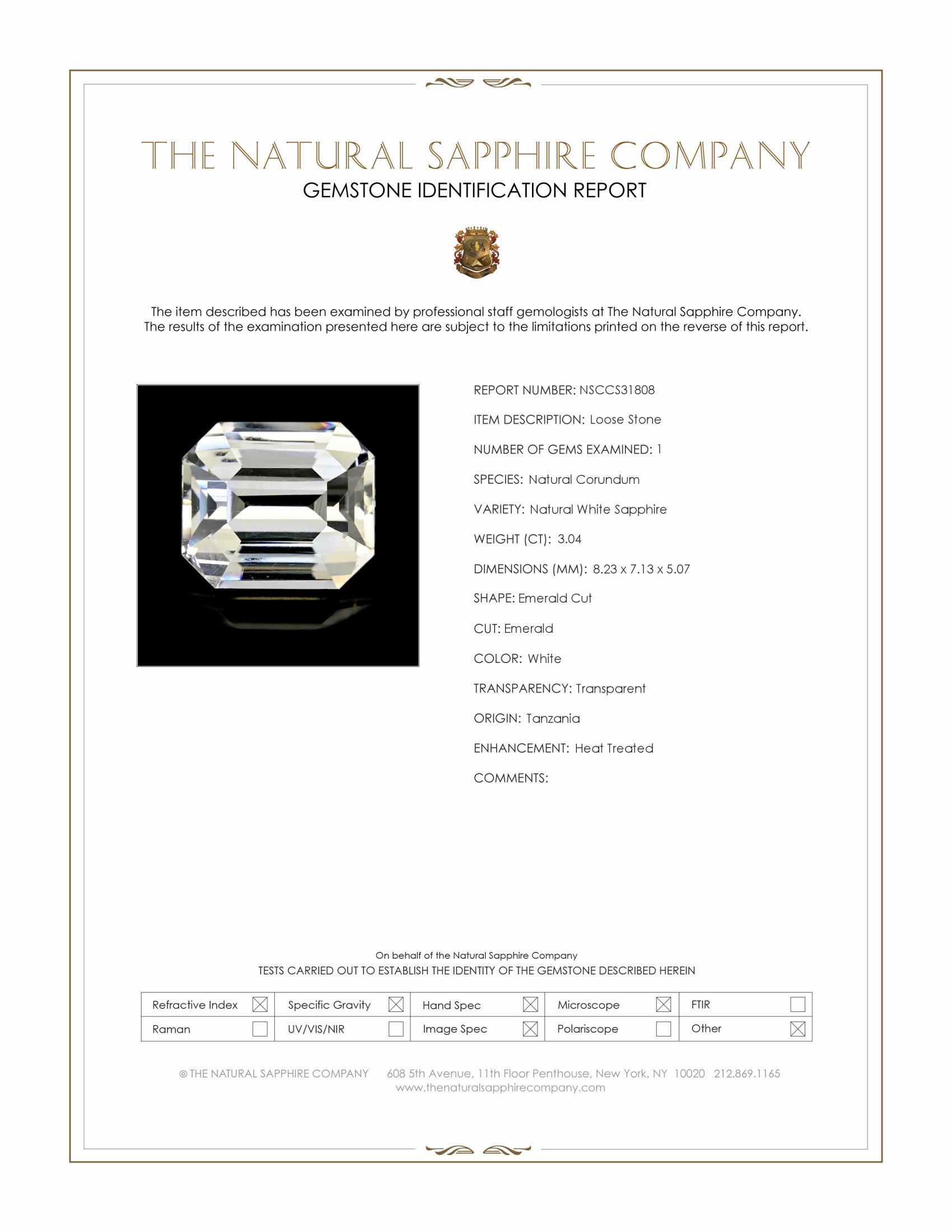 3.04 Ct. White Sapphire from Tanzania