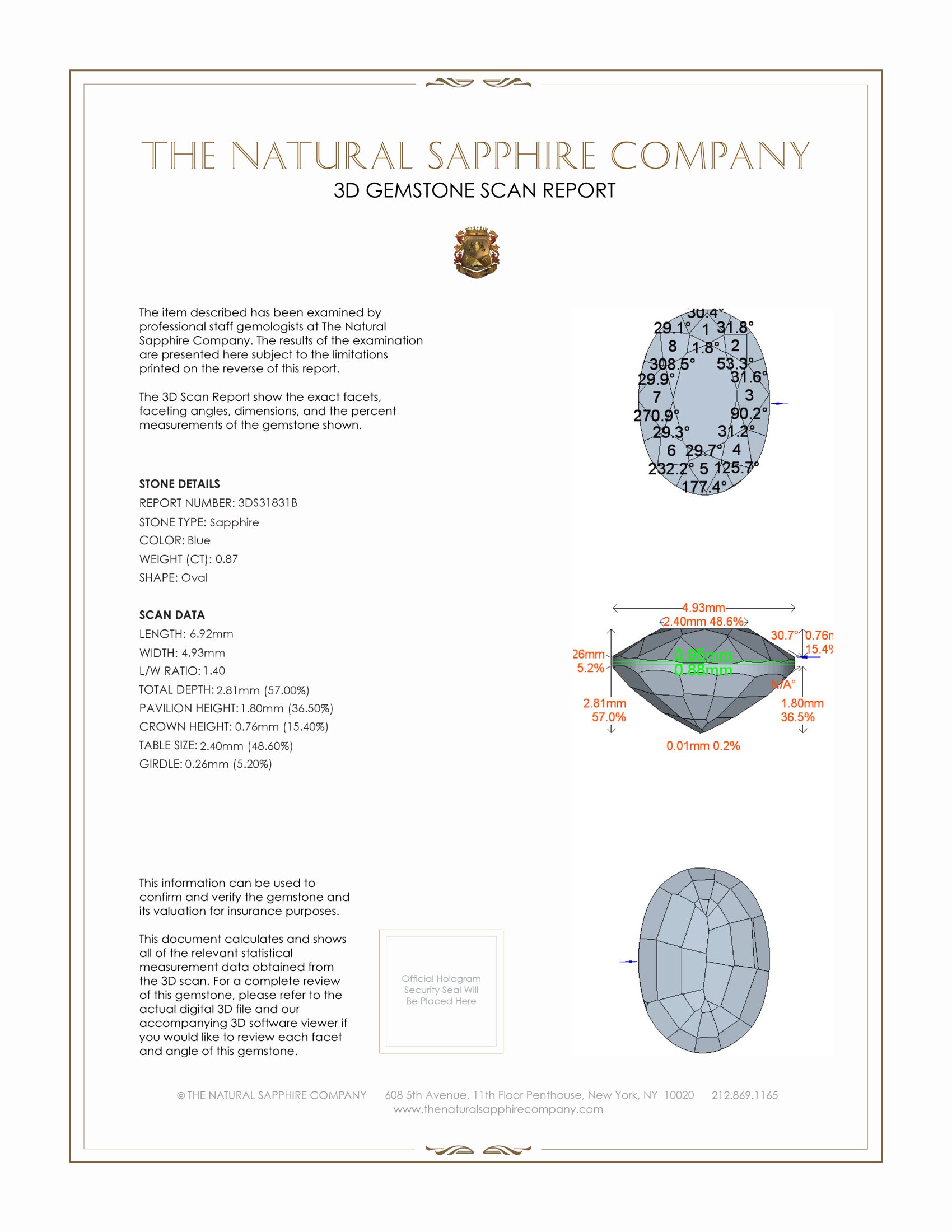 0.87 Ct. Blue Sapphire from Ceylon (Sri Lanka)