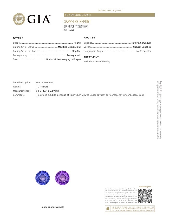 1.21 Ct. Color Change Sapphire from Ceylon (Sri Lanka)