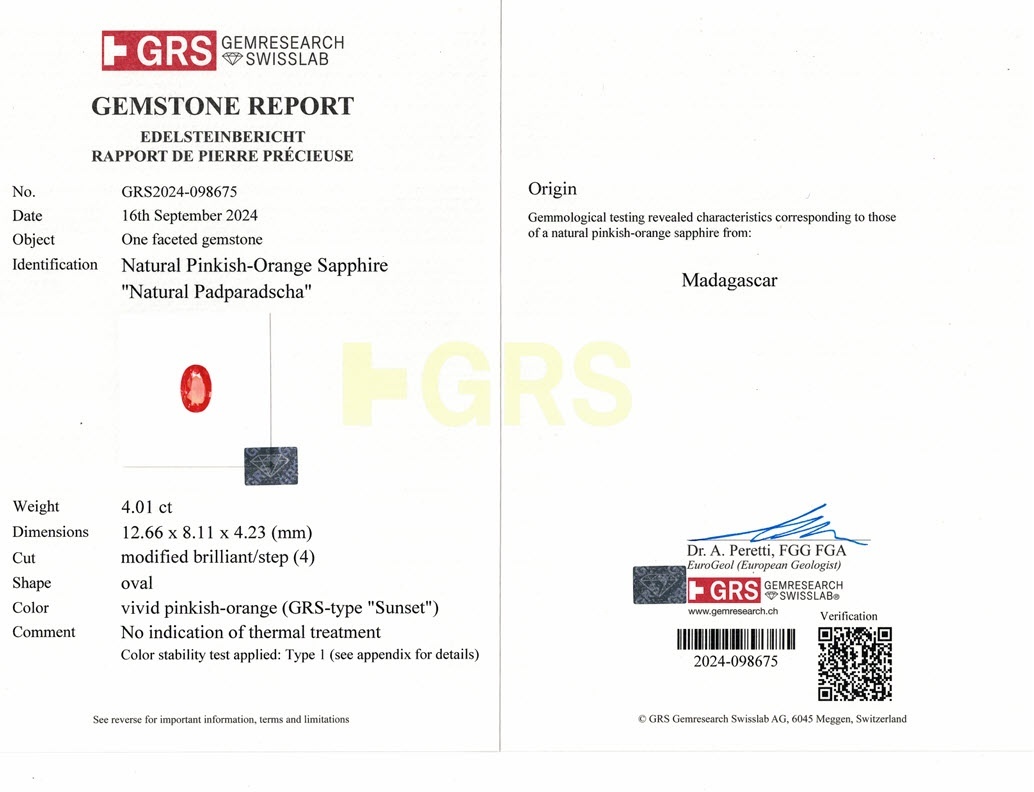 4.01 Ct. Padparadscha Sapphire from Ceylon (Sri Lanka)