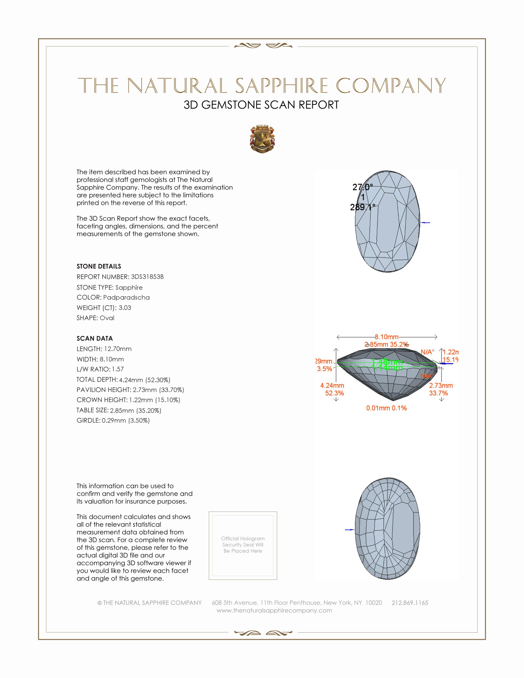 4.01 Ct. Padparadscha Sapphire from Ceylon (Sri Lanka)