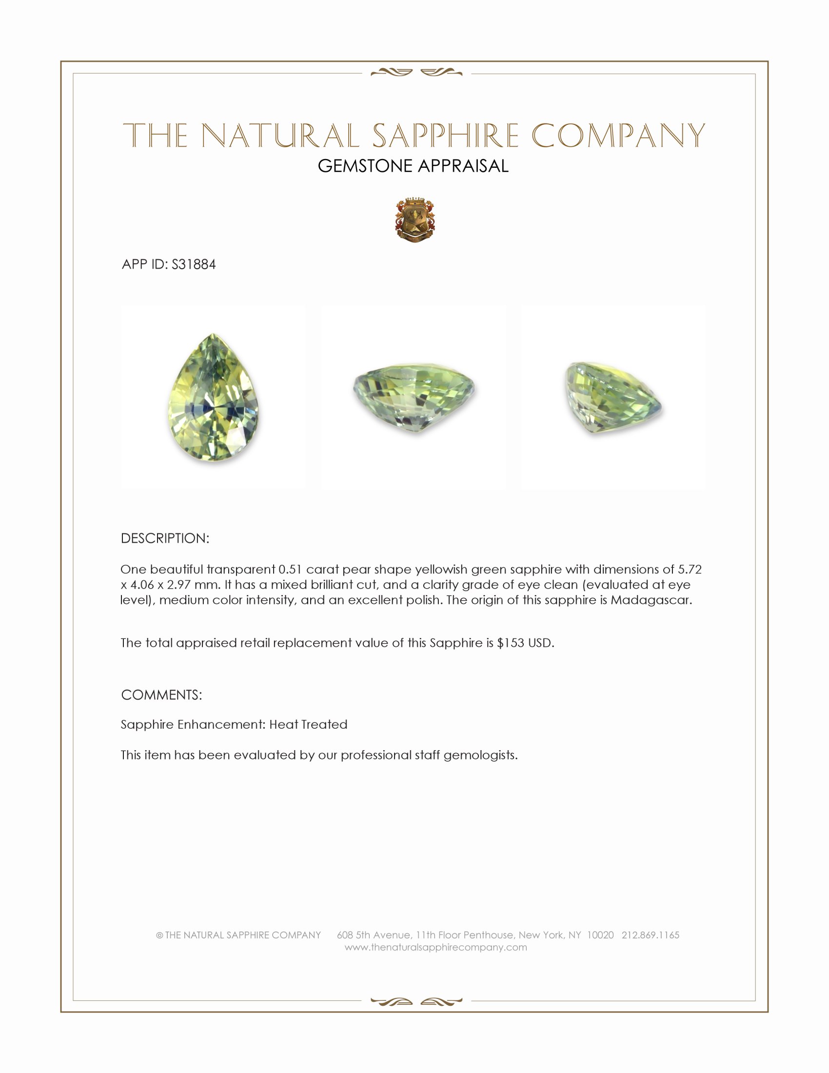 0.51 Ct. Yellowish Green Sapphire from Madagascar