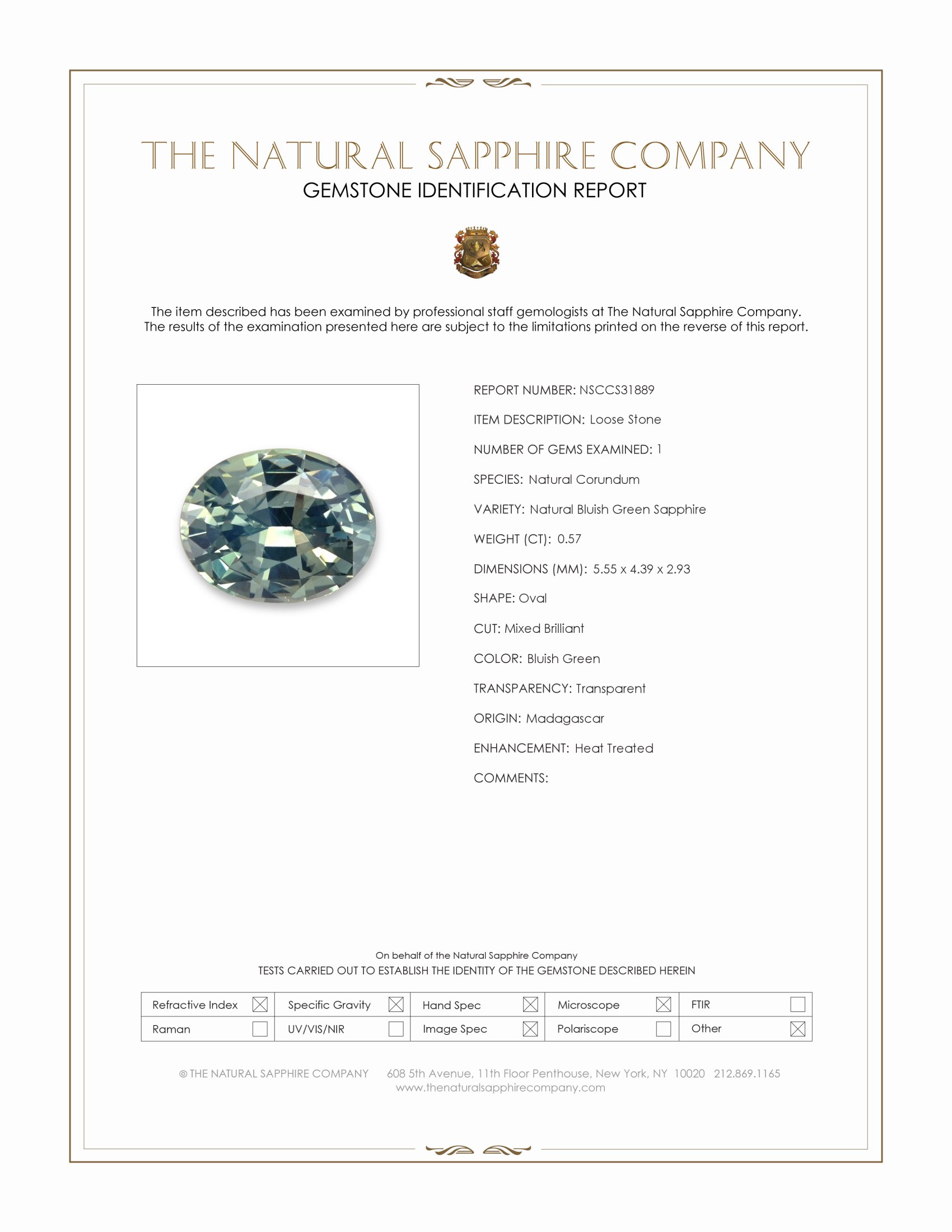 0.57 Ct. Bluish Green Sapphire from Madagascar