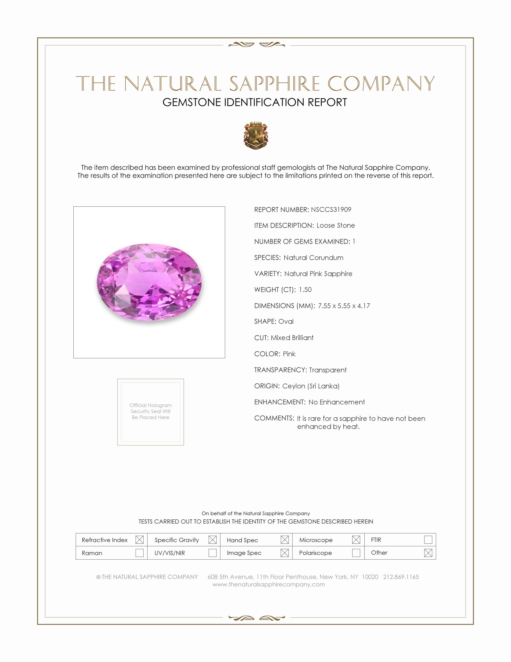 1.50 Ct. Pink Sapphire from Ceylon (Sri Lanka)