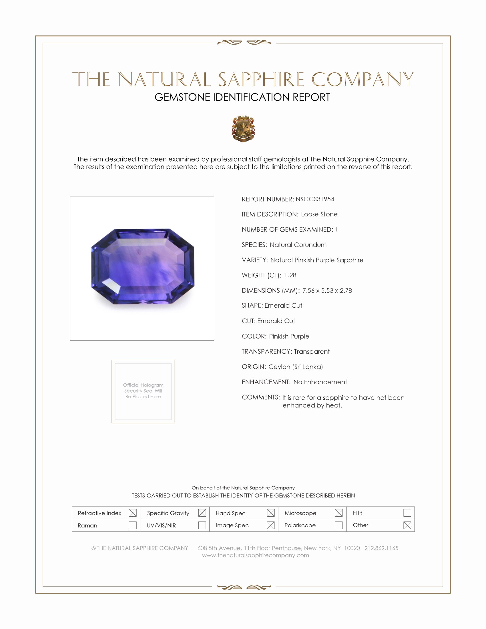 1.28 Ct. Bluish Purple Sapphire from Ceylon (Sri Lanka)