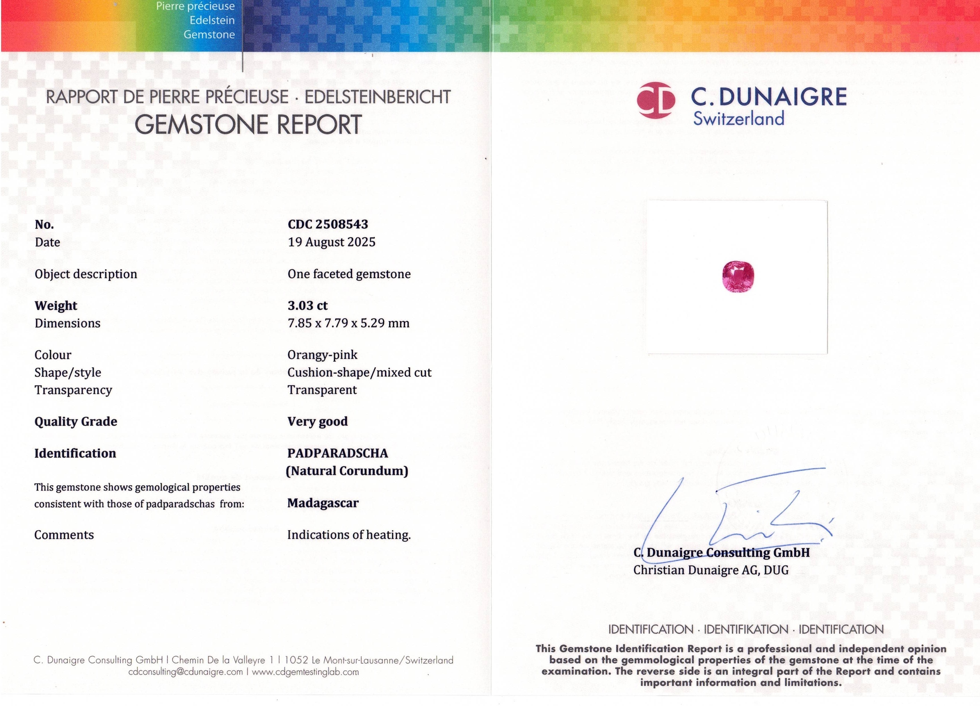 3.03 Ct. Padparadscha Sapphire from Ceylon (Sri Lanka)