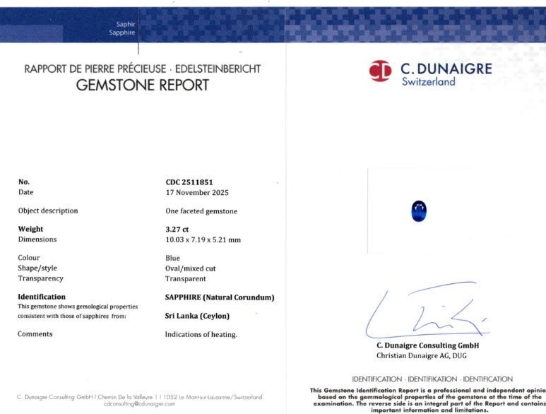 3.27 Ct. Blue Sapphire from Ceylon (Sri Lanka)