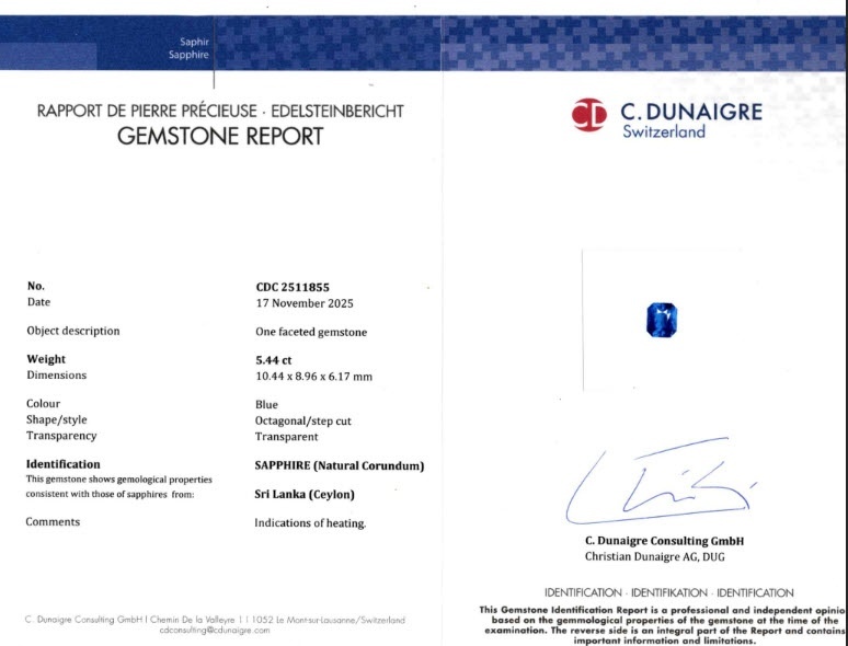 5.44 Ct. Blue Sapphire from Ceylon (Sri Lanka)
