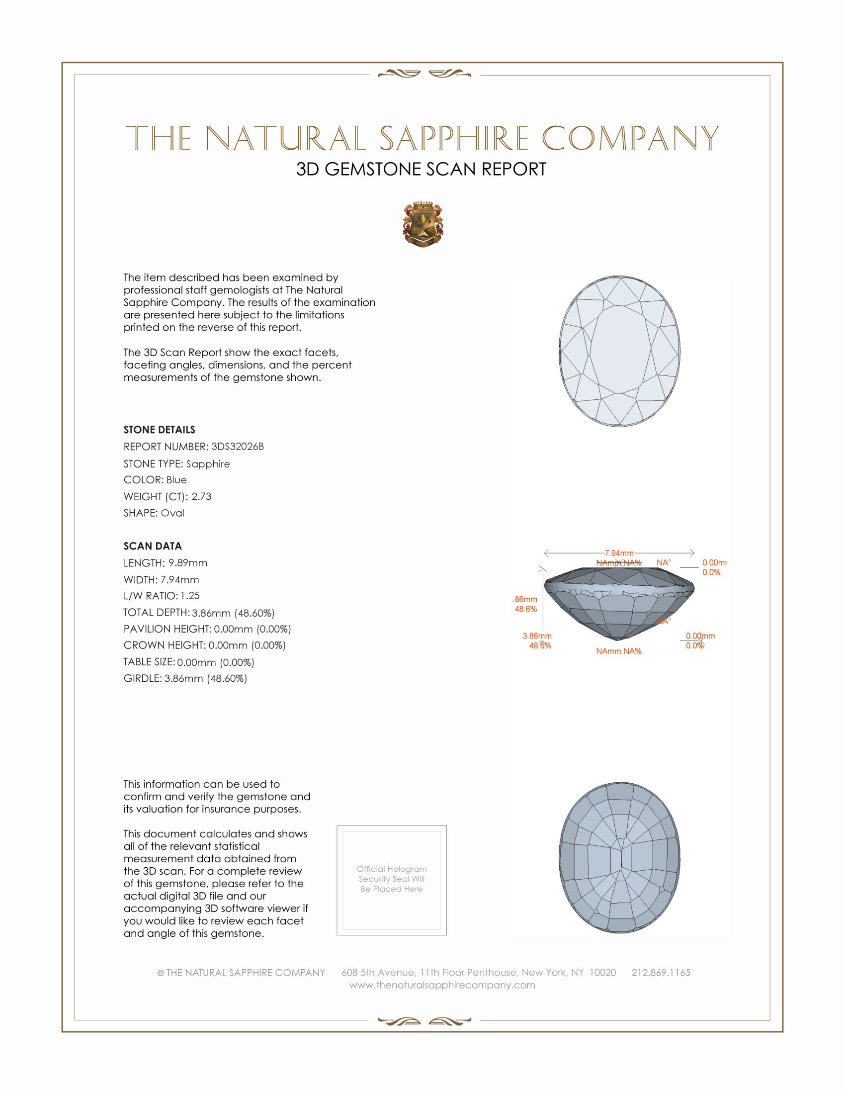 2.73 Ct. Blue Sapphire from Thailand