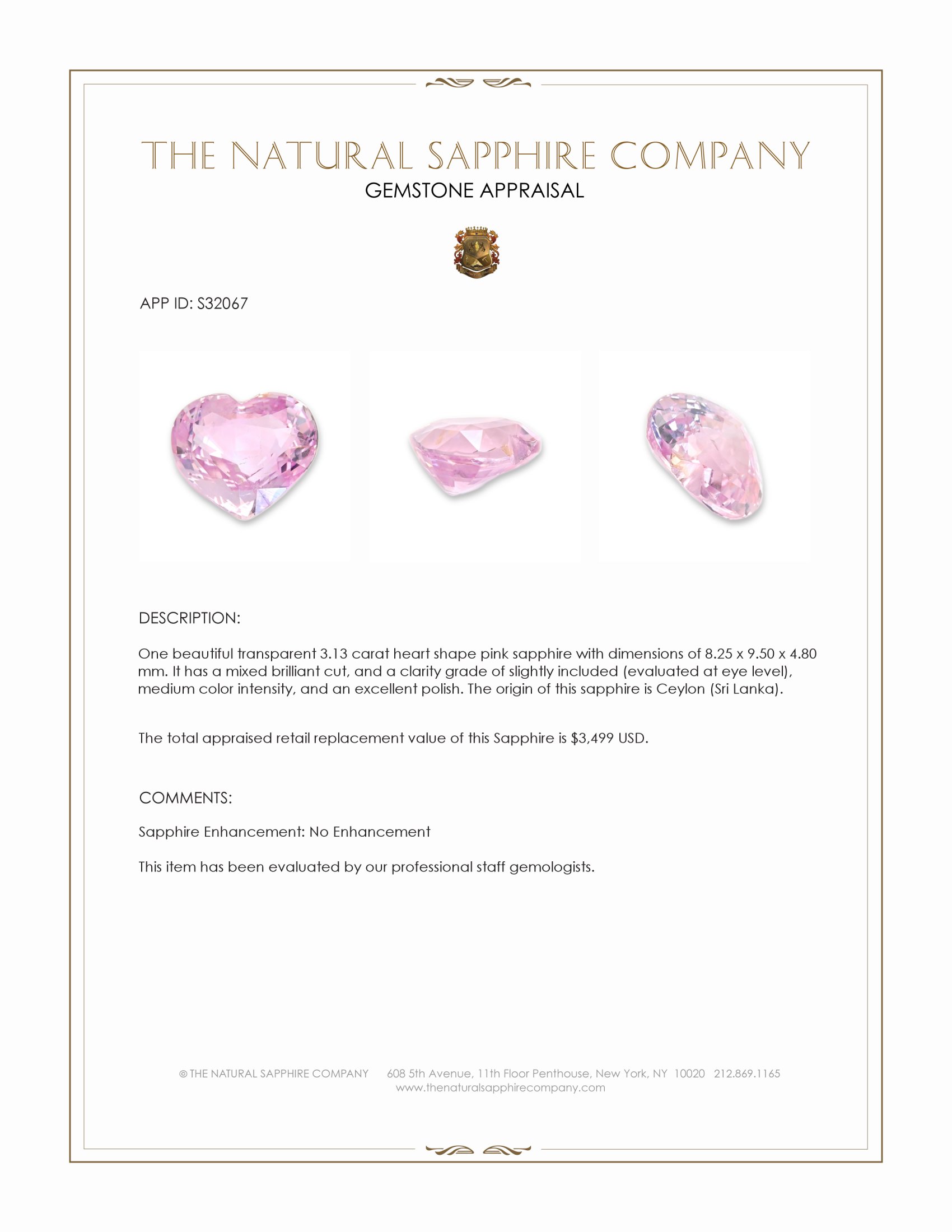 3.13 Ct. Pink Sapphire from Ceylon (Sri Lanka)