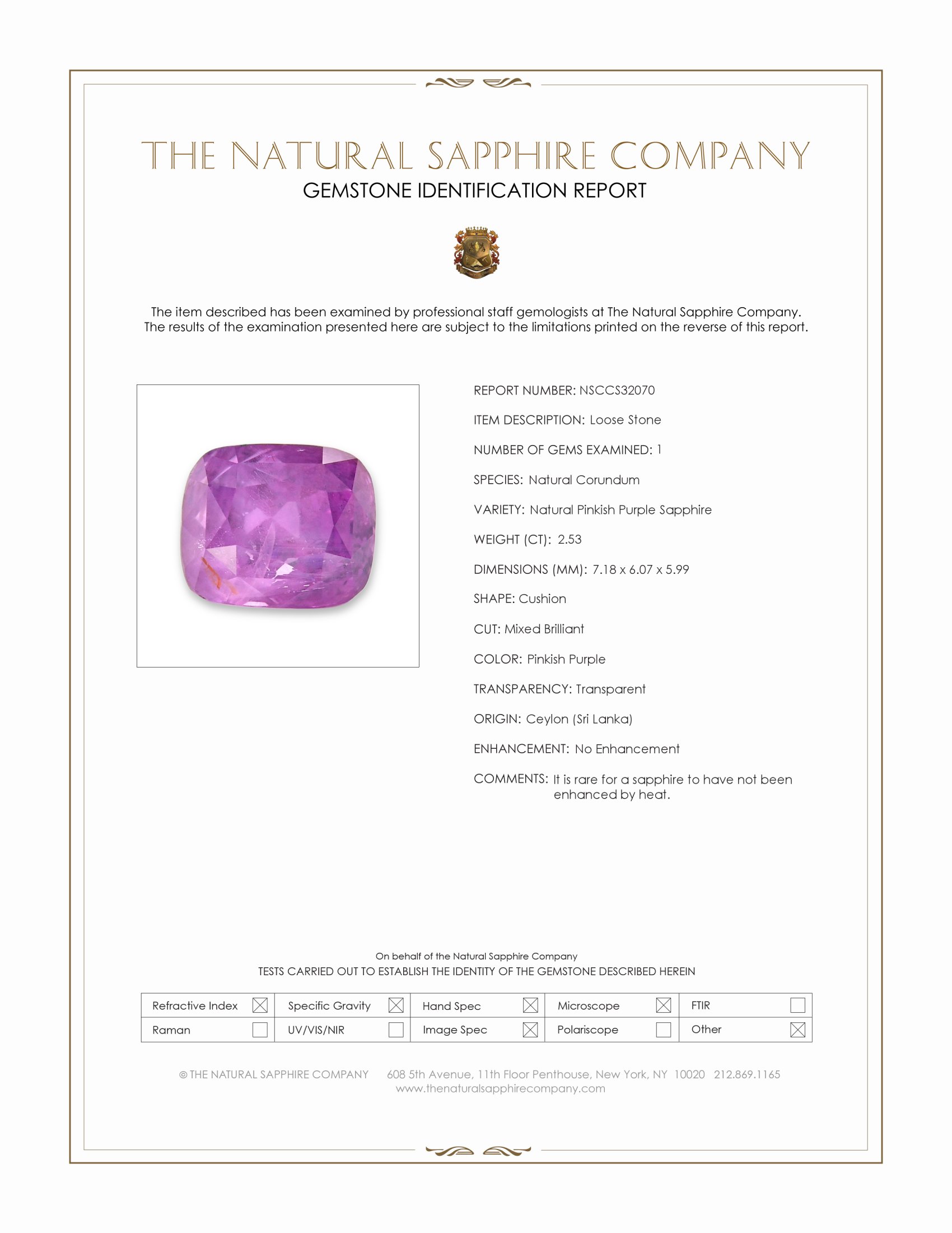 2.53 Ct. Pinkish Purple Sapphire from Ceylon (Sri Lanka)