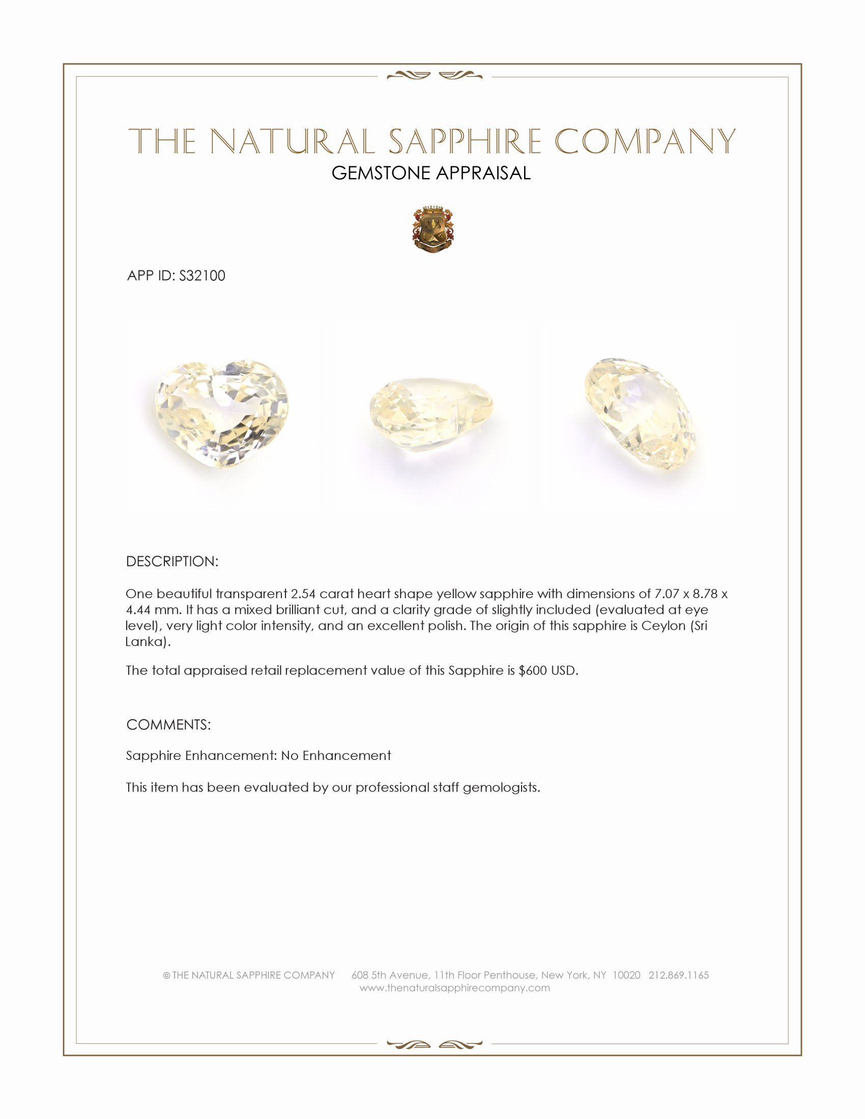 2.54 Ct. Yellow Sapphire from Ceylon (Sri Lanka)