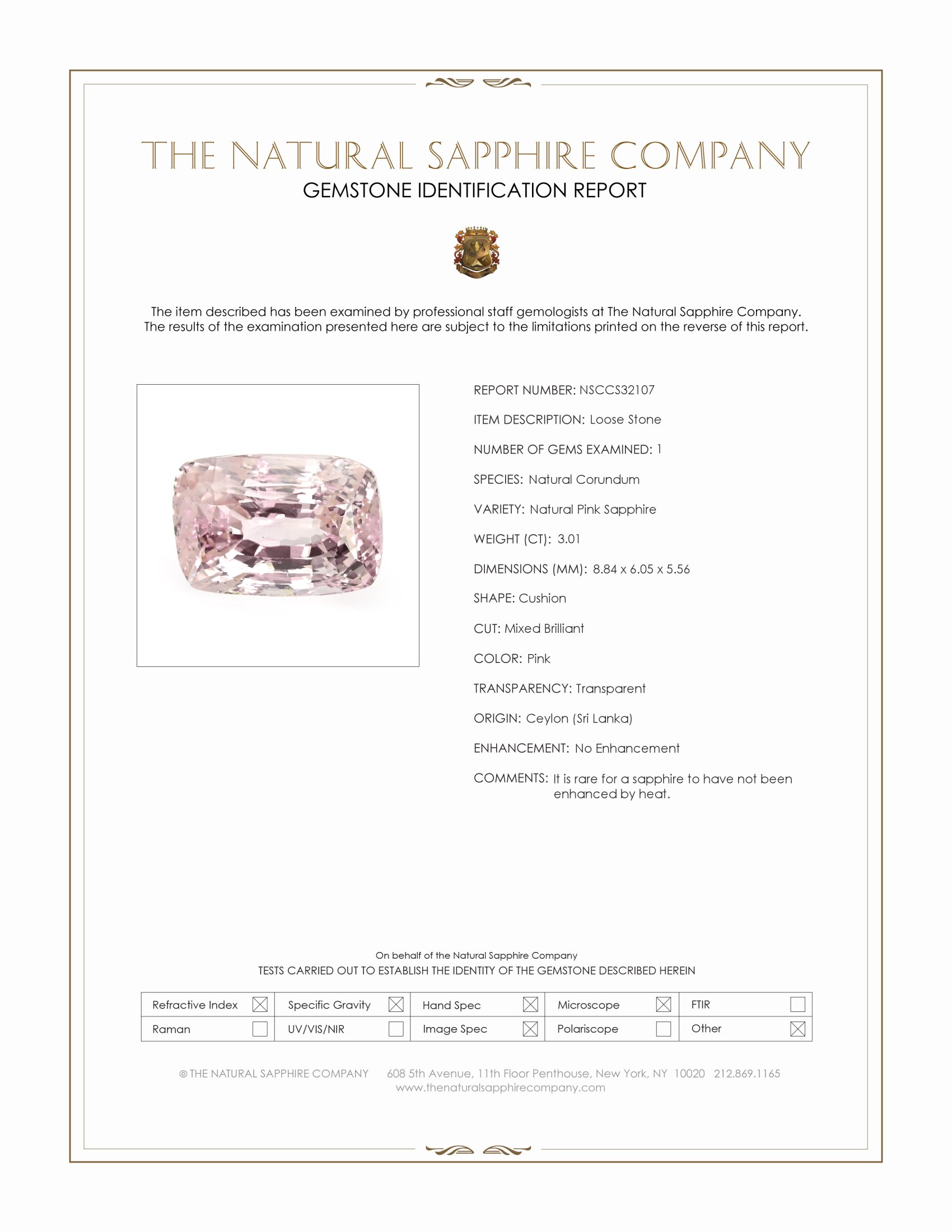 3.01 Ct. Pink Sapphire from Ceylon (Sri Lanka)