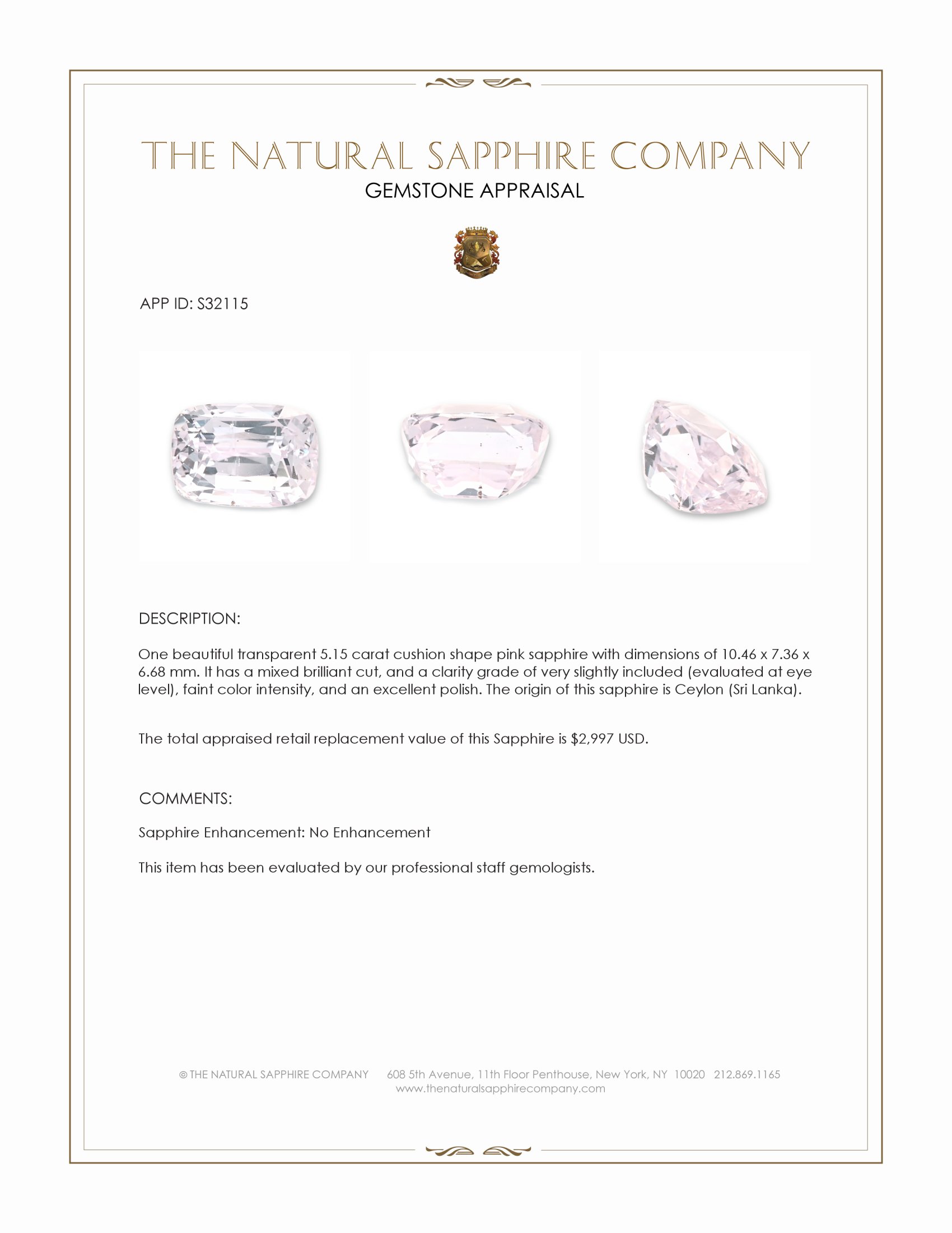 5.15 Ct. Pink Sapphire from Ceylon (Sri Lanka)