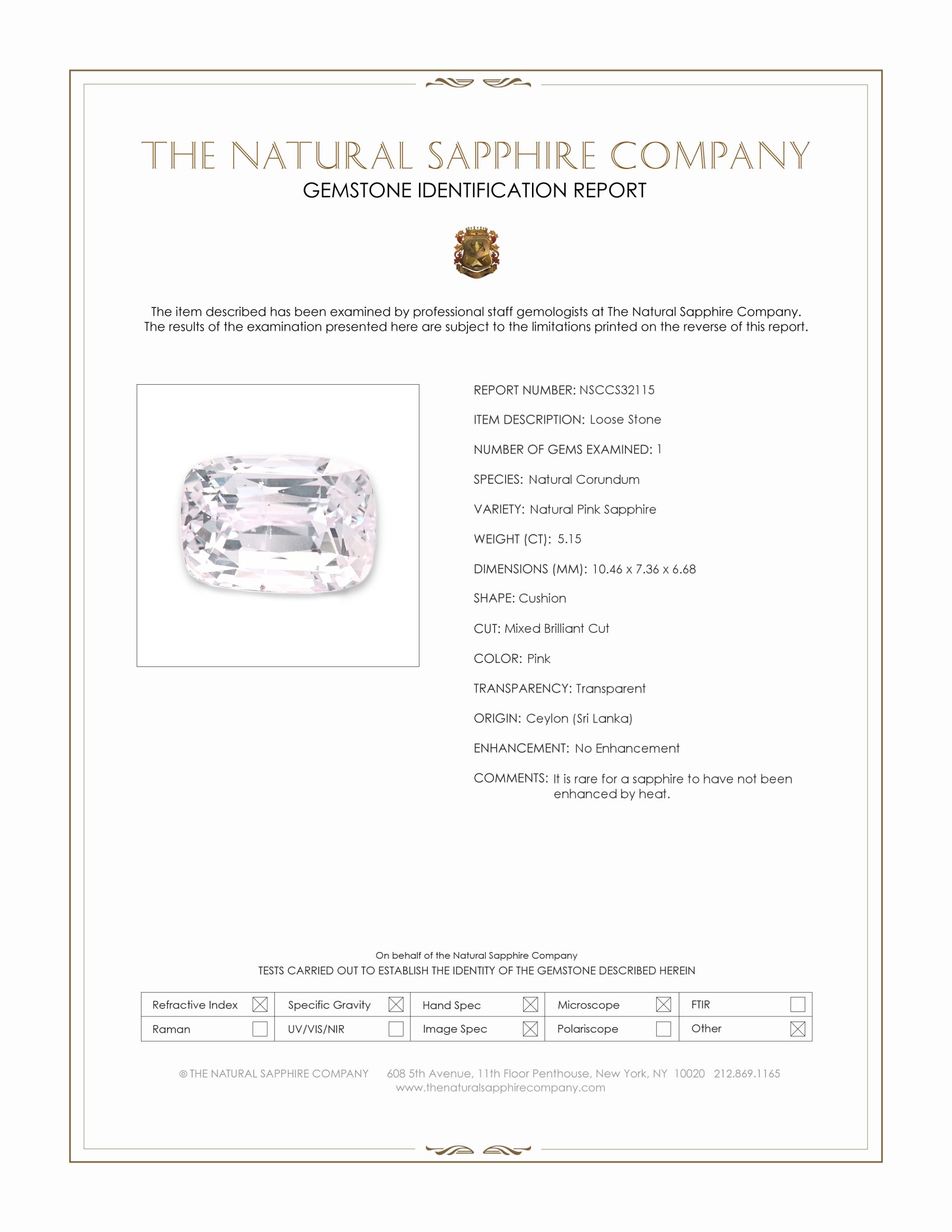 5.15 Ct. Pink Sapphire from Ceylon (Sri Lanka)