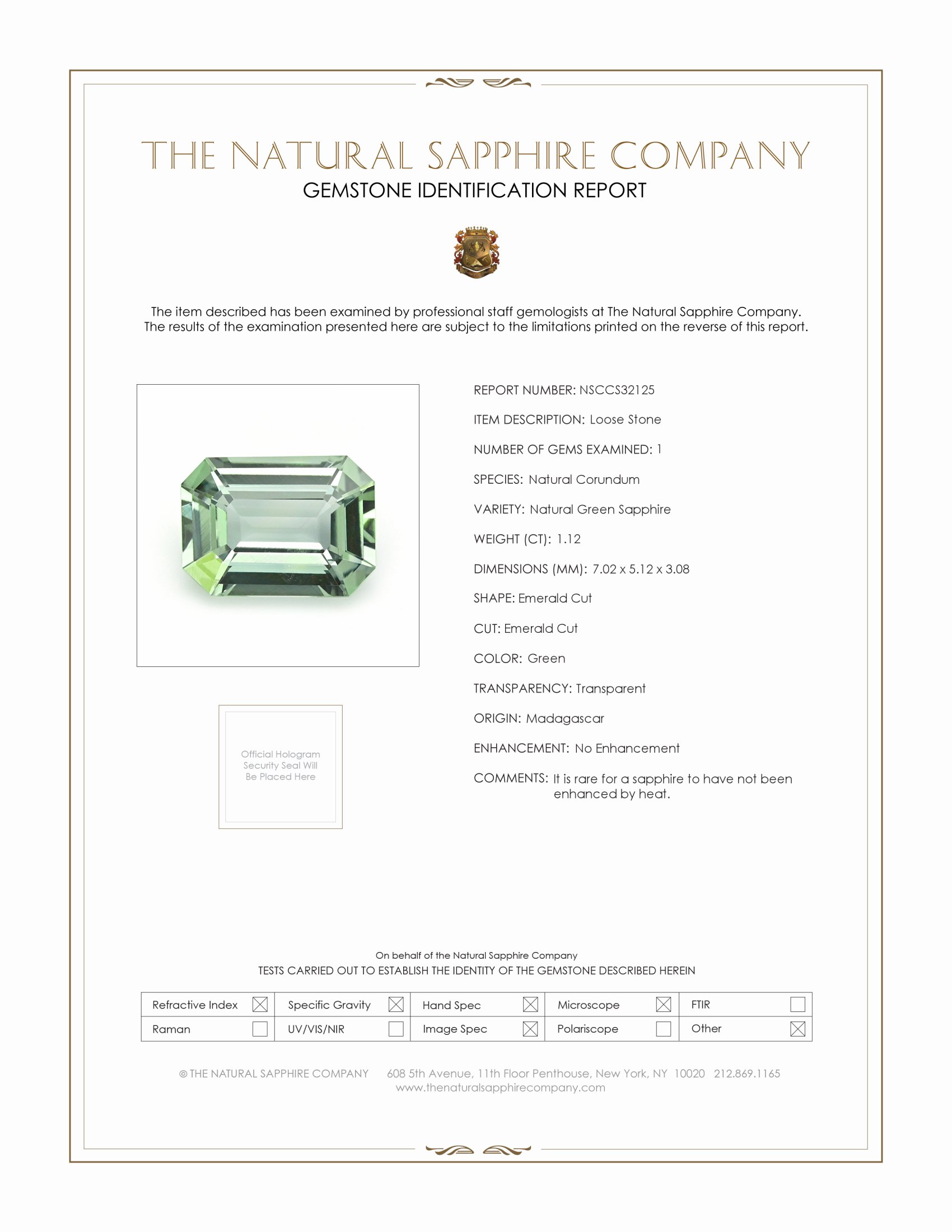 1.12 Ct. Green Sapphire from Madagascar