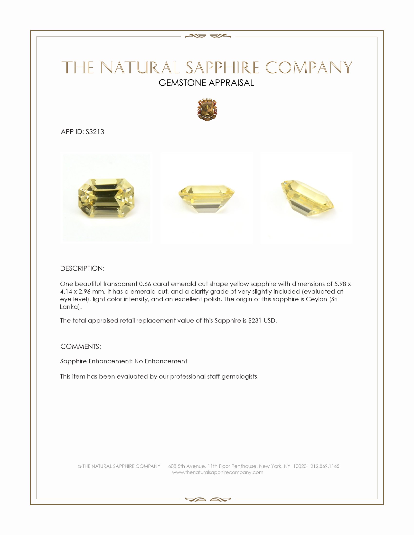 0.66 Ct. Yellow Sapphire from Ceylon (Sri Lanka)