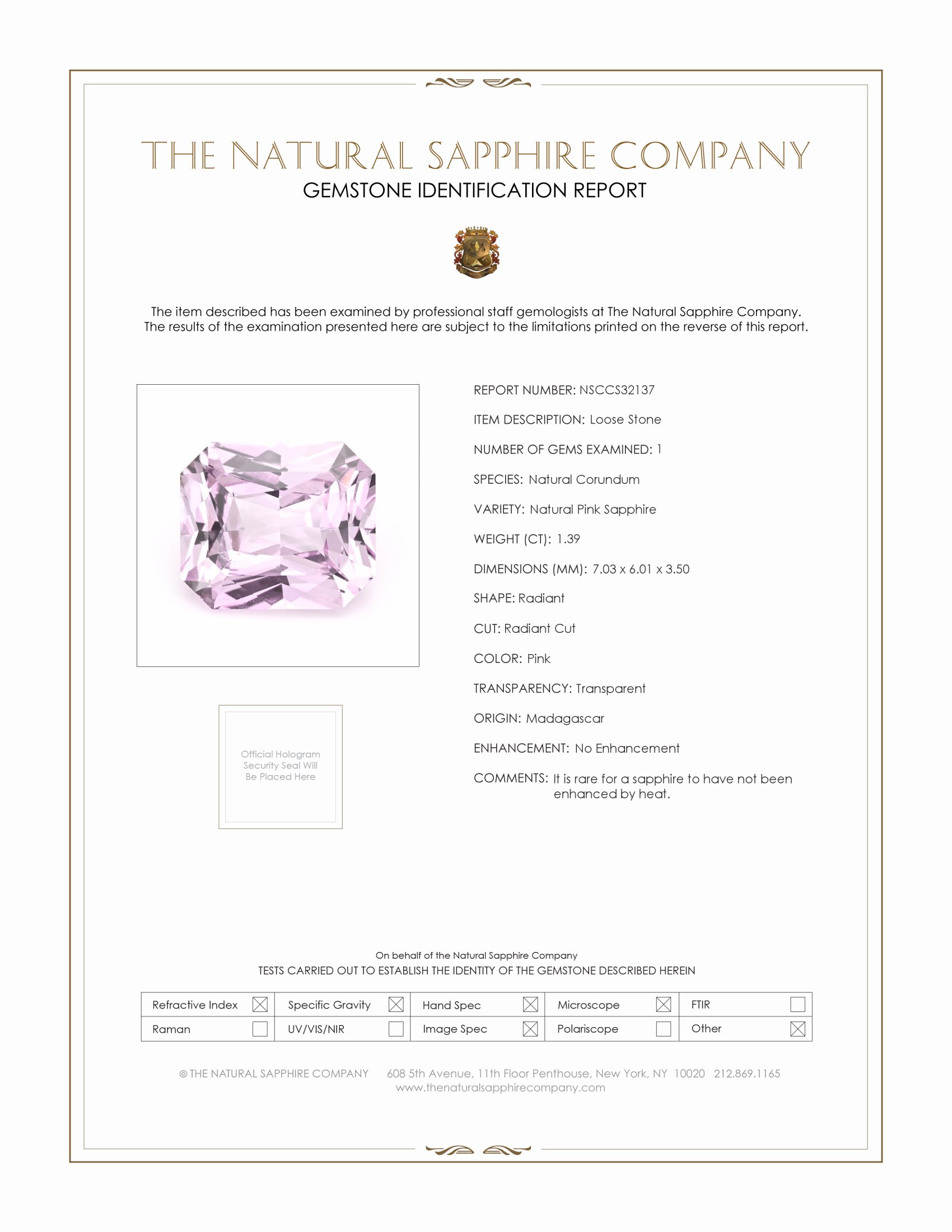 1.39 Ct. Pink Sapphire from Madagascar