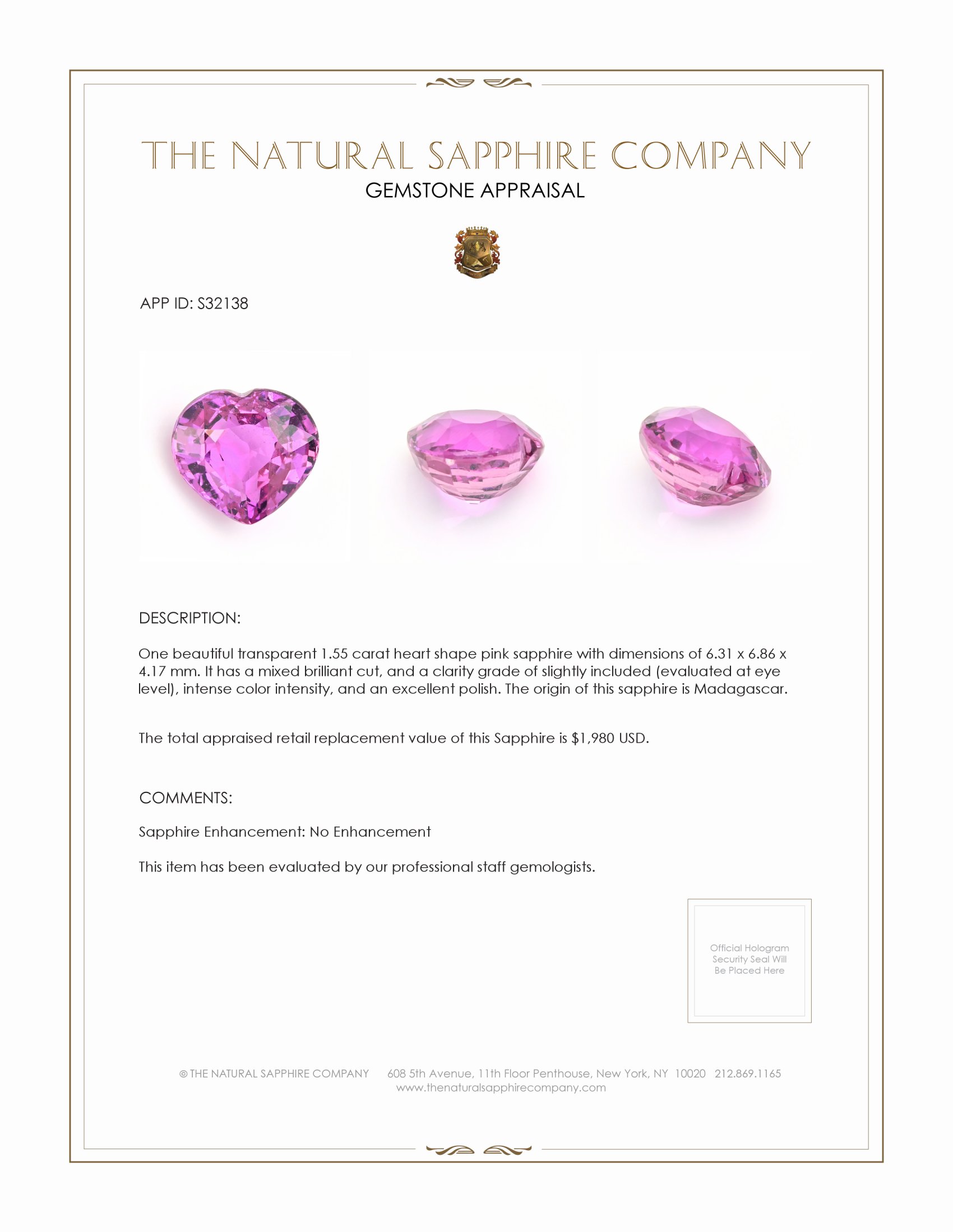 1.55 Ct. Pink Sapphire from Madagascar