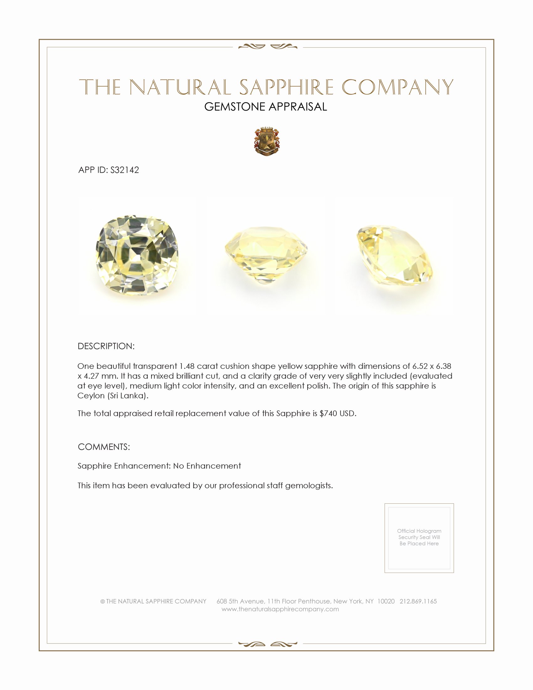 1.48 Ct. Yellow Sapphire from Ceylon (Sri Lanka)