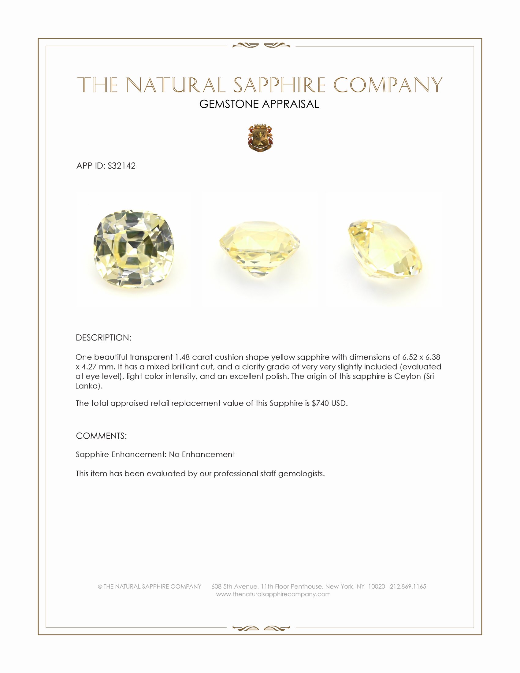 1.48 Ct. Yellow Sapphire from Ceylon (Sri Lanka)