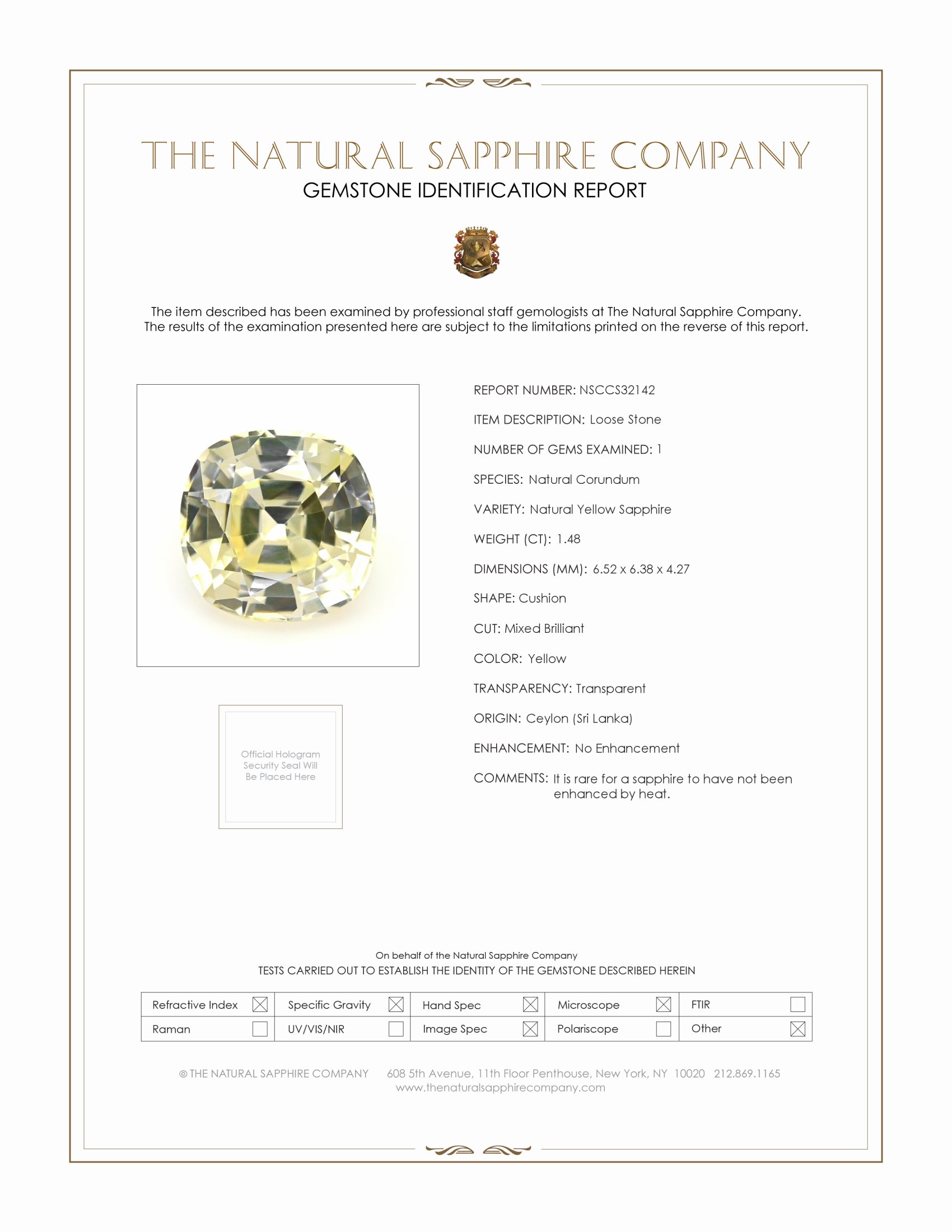 1.48 Ct. Yellow Sapphire from Ceylon (Sri Lanka)