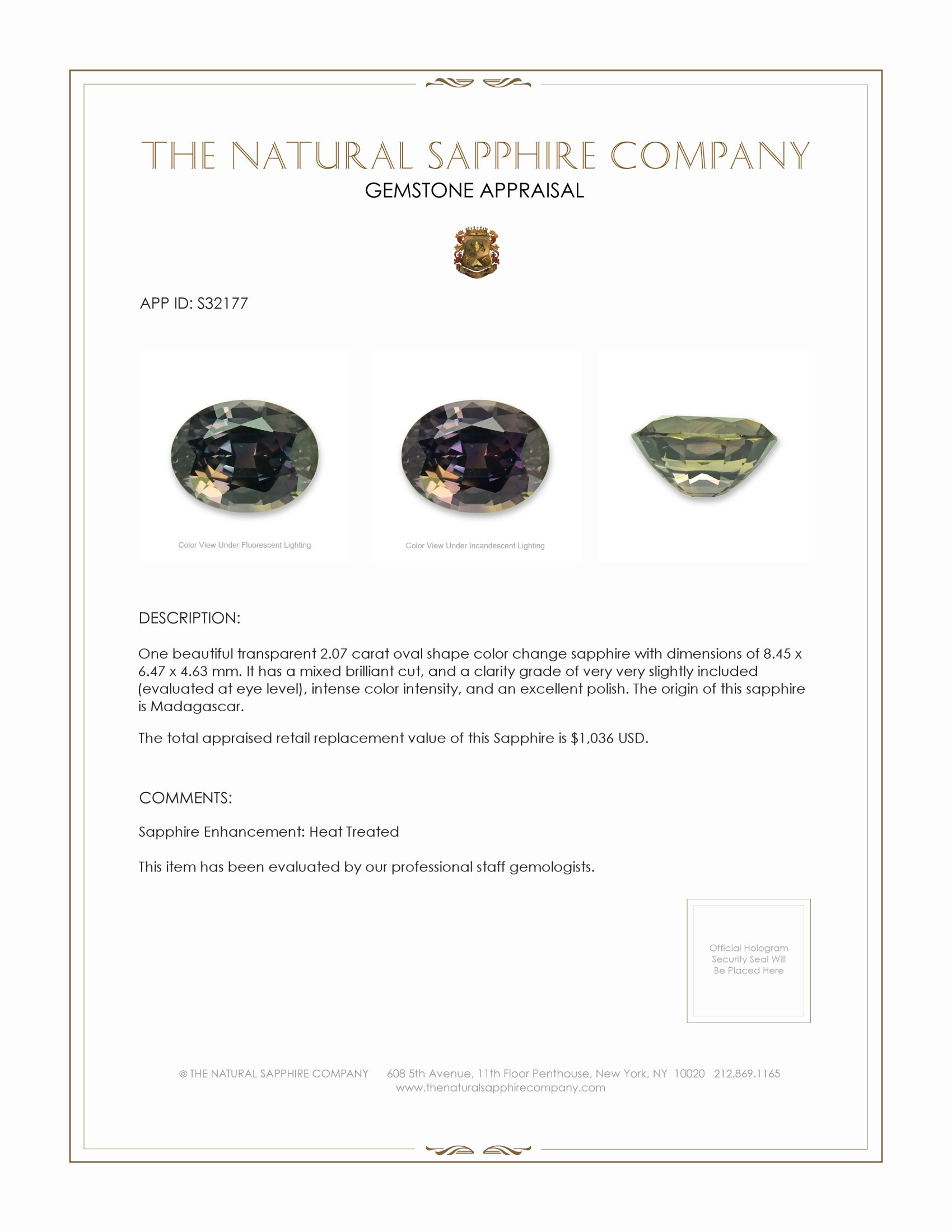 2.07 Ct. Color Change Sapphire from Madagascar