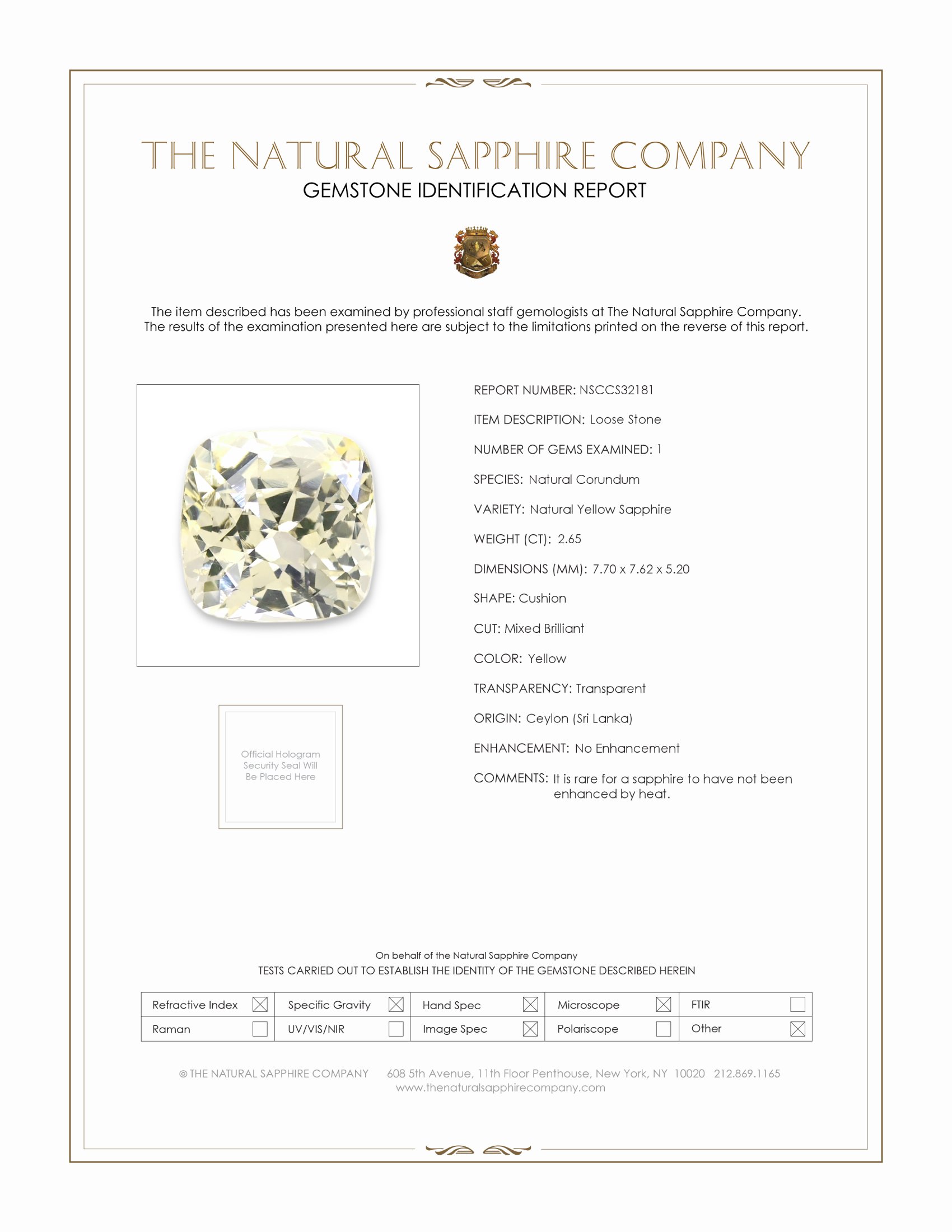 2.65 Ct. Yellow Sapphire from Ceylon (Sri Lanka)