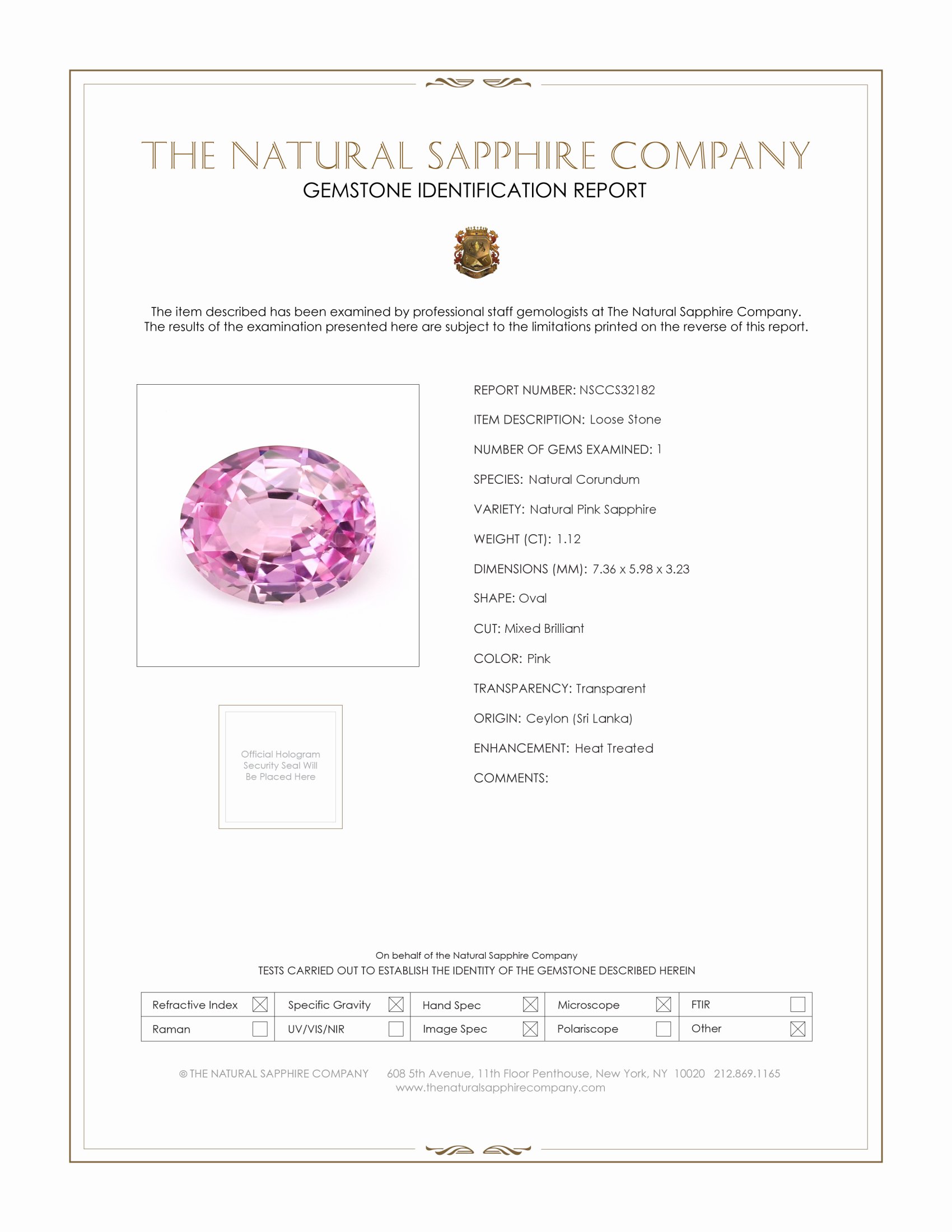 1.12 Ct. Pink Sapphire from Ceylon (Sri Lanka)