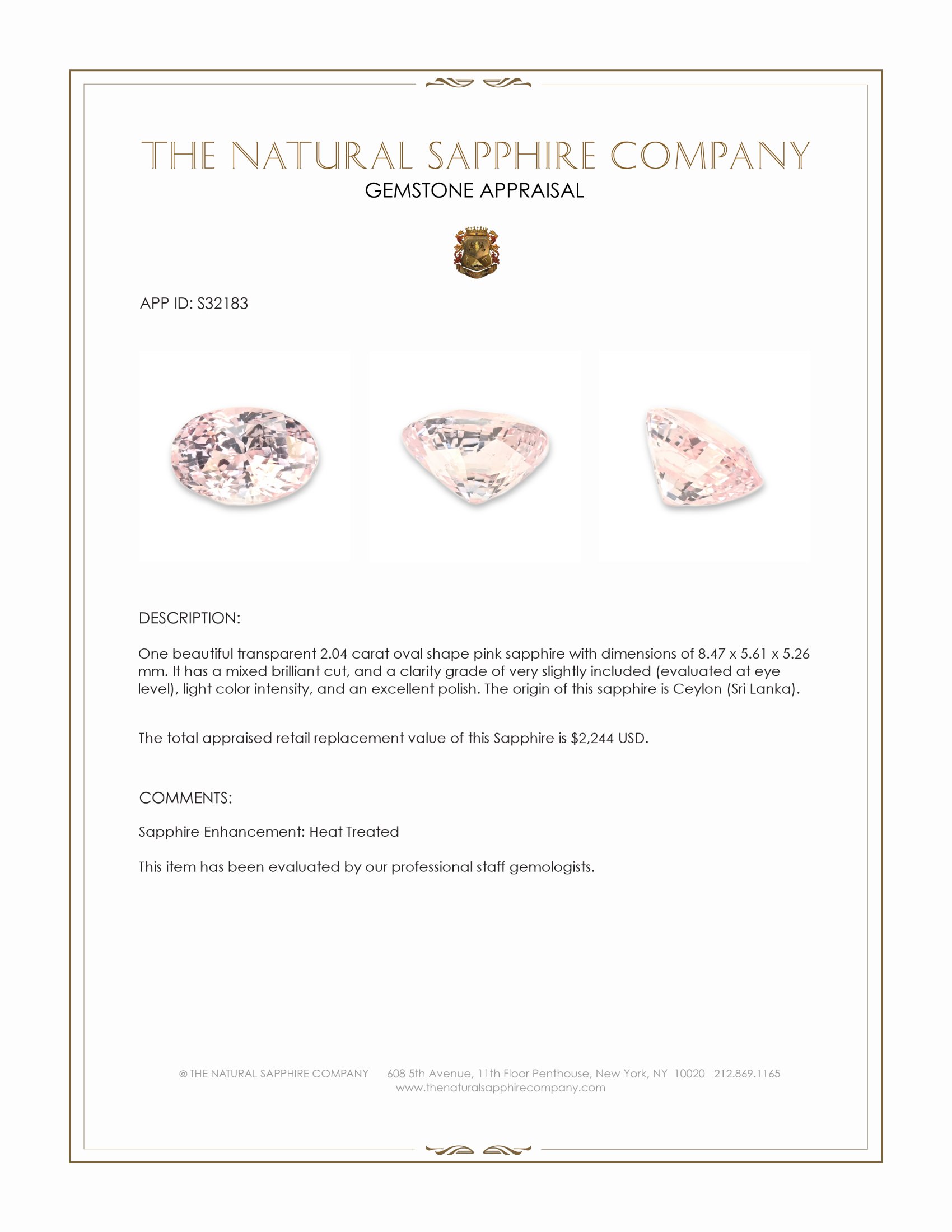 2.04 Ct. Pink Sapphire from Ceylon (Sri Lanka)