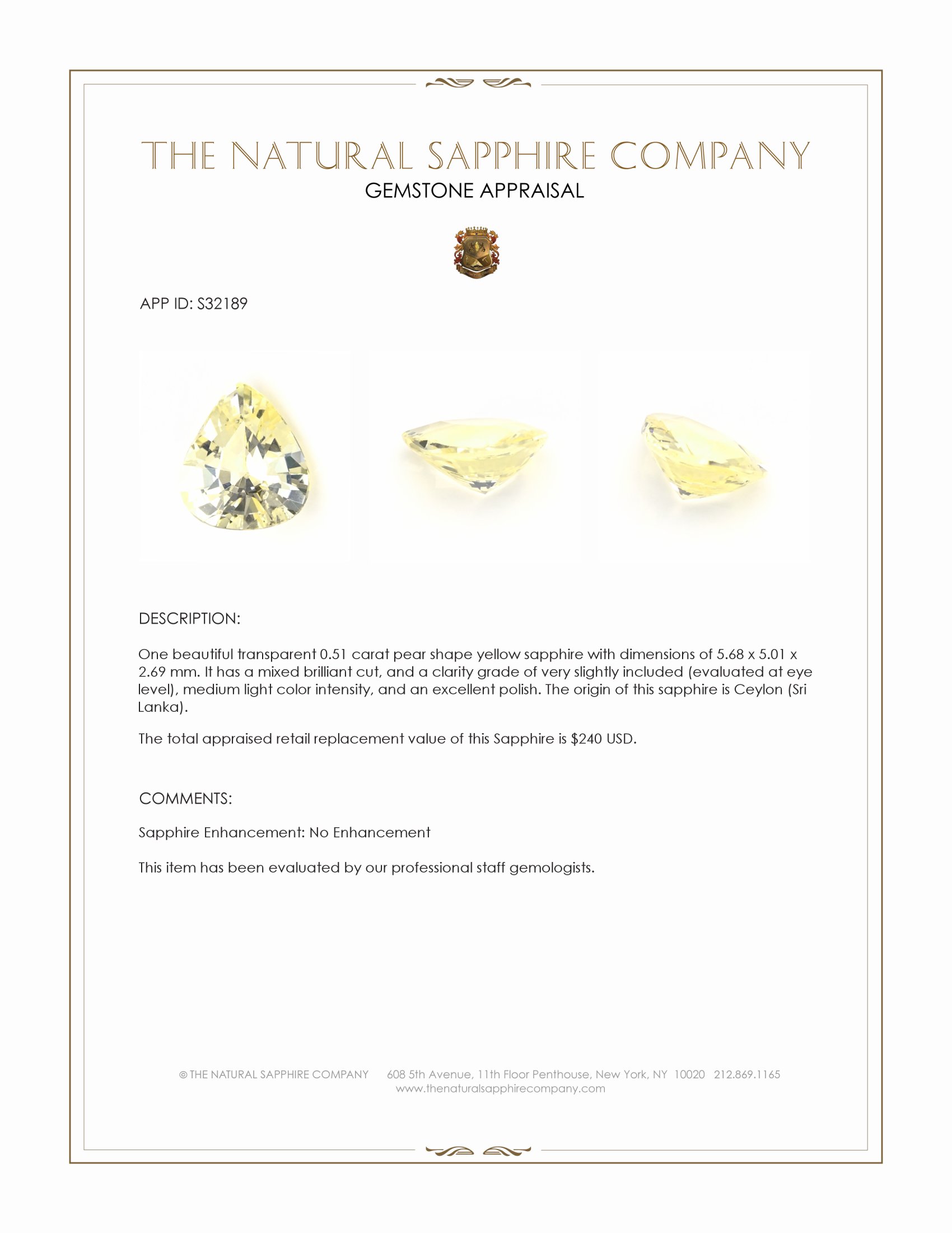 0.51 Ct. Yellow Sapphire from Ceylon (Sri Lanka)