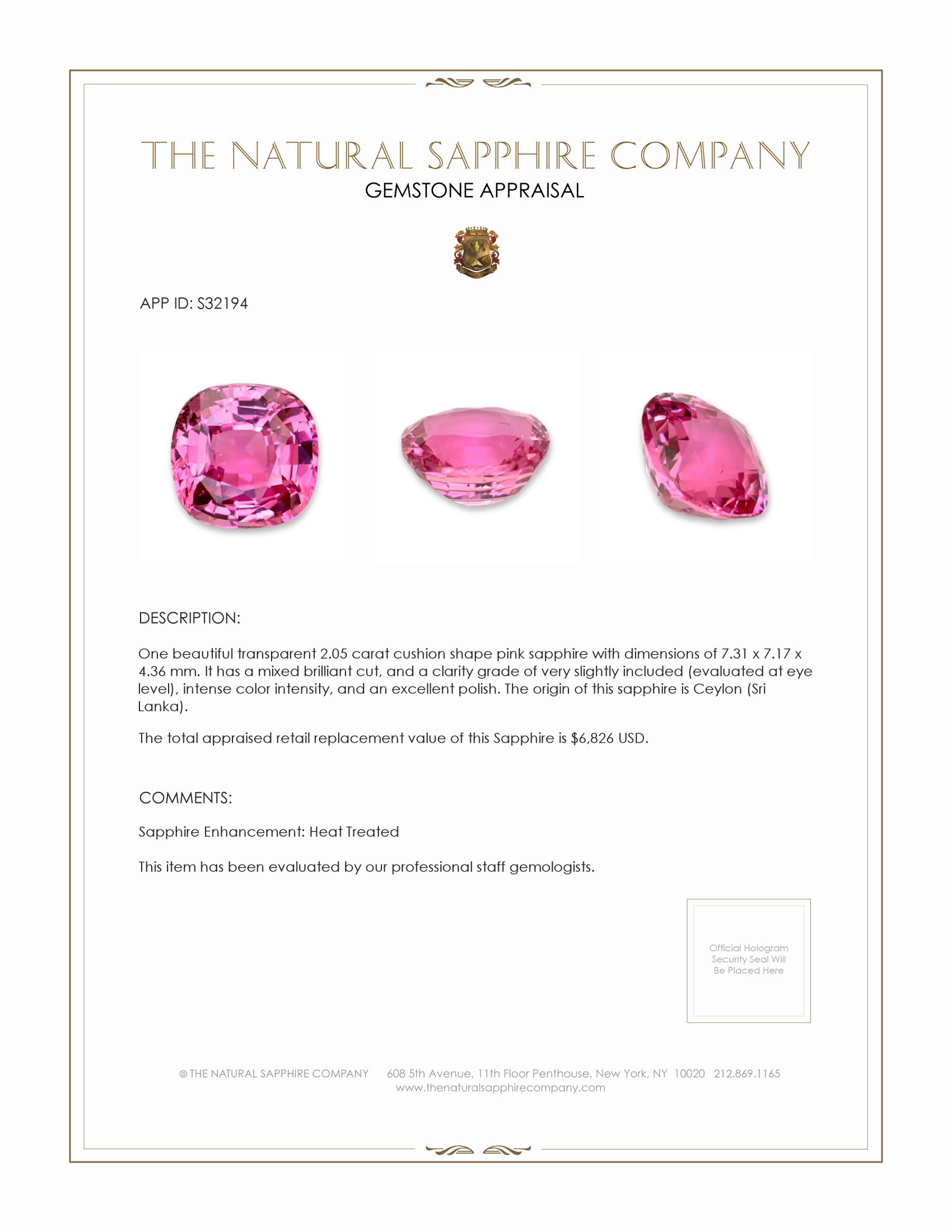 2.05 Ct. Pink Sapphire from Ceylon (Sri Lanka)