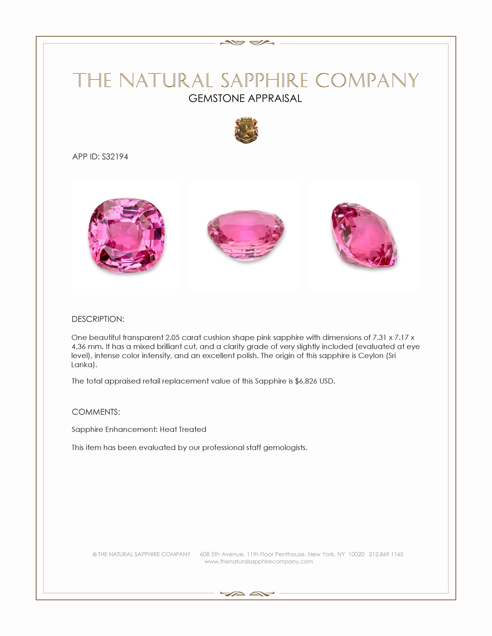 2.05 Ct. Pink Sapphire from Ceylon (Sri Lanka)