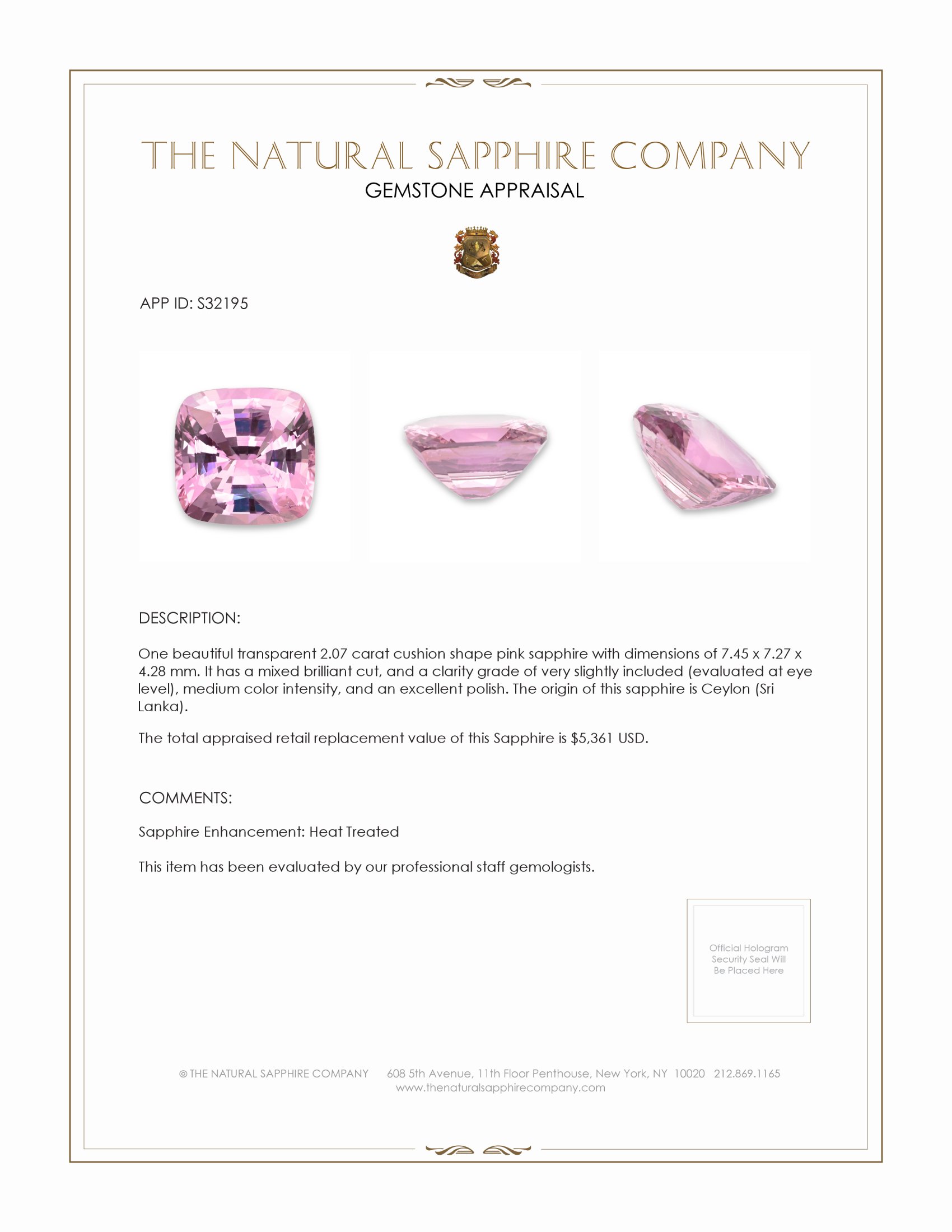 2.07 Ct. Pink Sapphire from Ceylon (Sri Lanka)