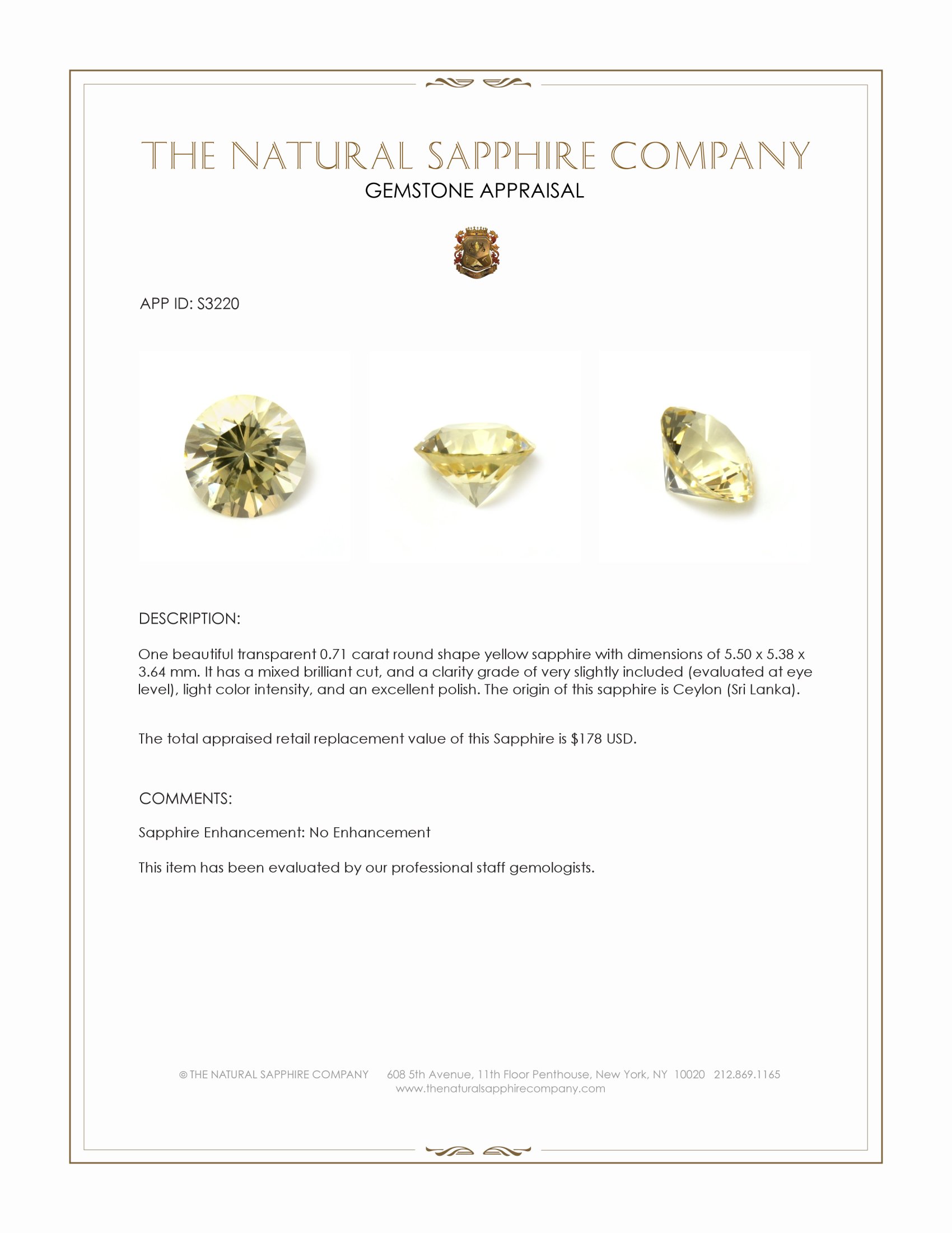 0.71 Ct. Yellow Sapphire from Ceylon (Sri Lanka)