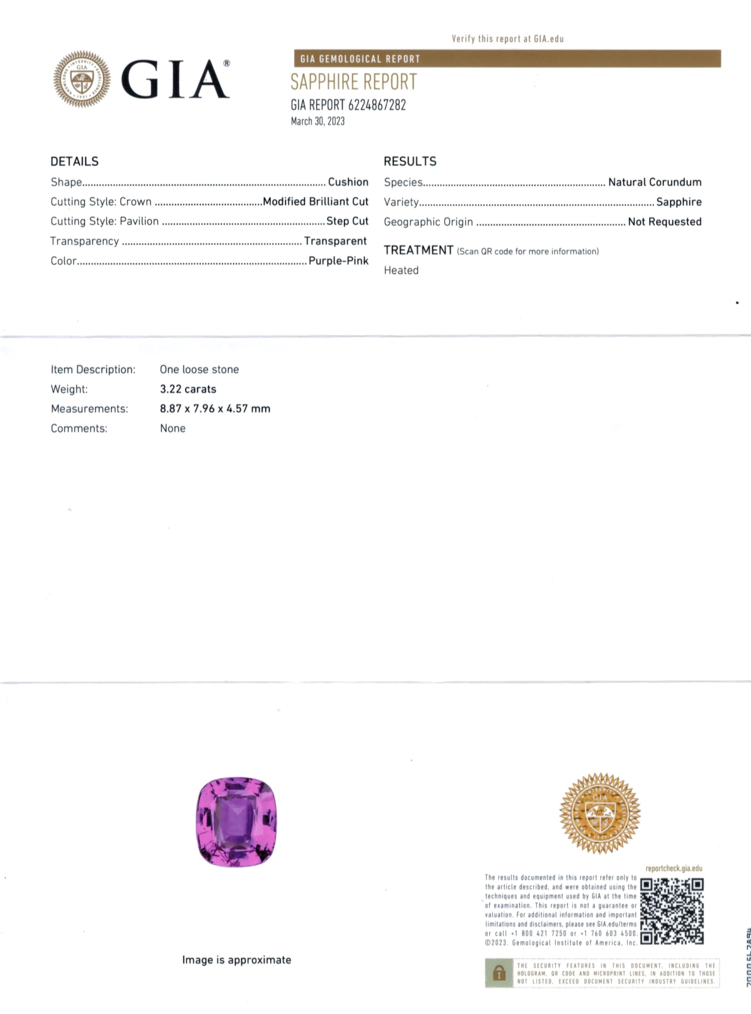 3.22 Ct. Purplish Pink Sapphire from Ceylon (Sri Lanka)